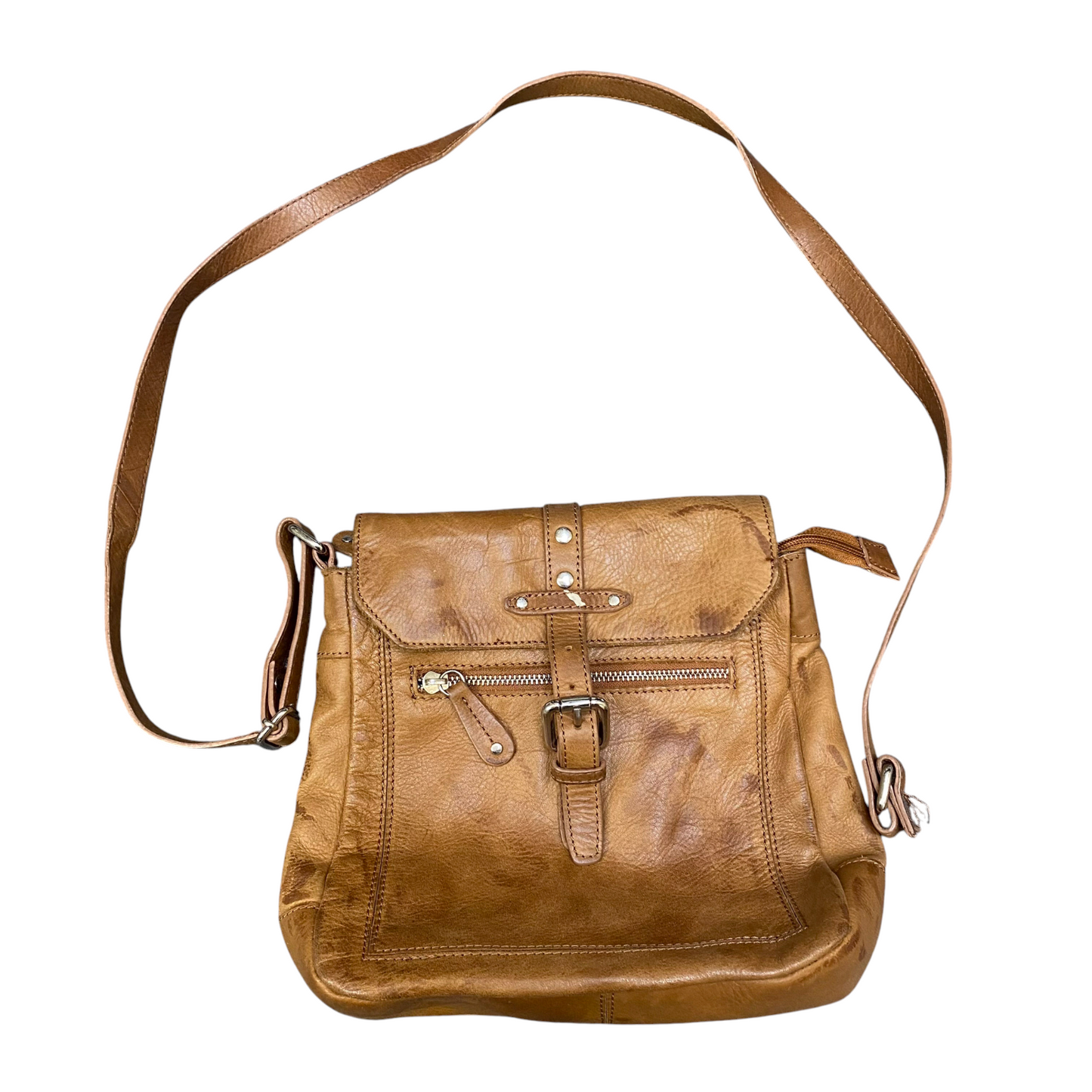 5th Avenue Crossbody Bag Womens Brown Real Leather Outer Pocket Buckle Closure