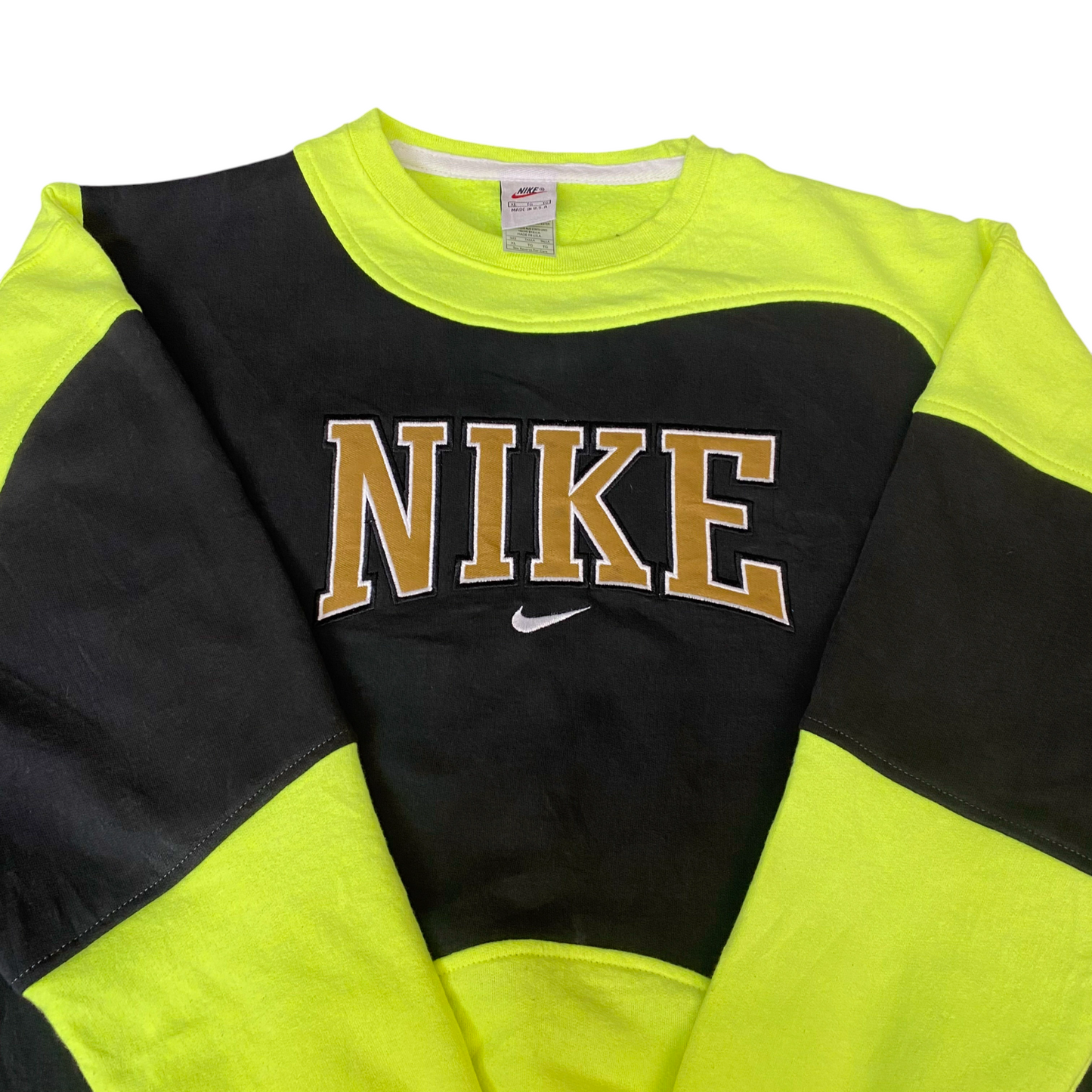 Nike Reworked Sweatshirt Mens XL Black Green Embroidered Spellout Logo Vtg Y2K