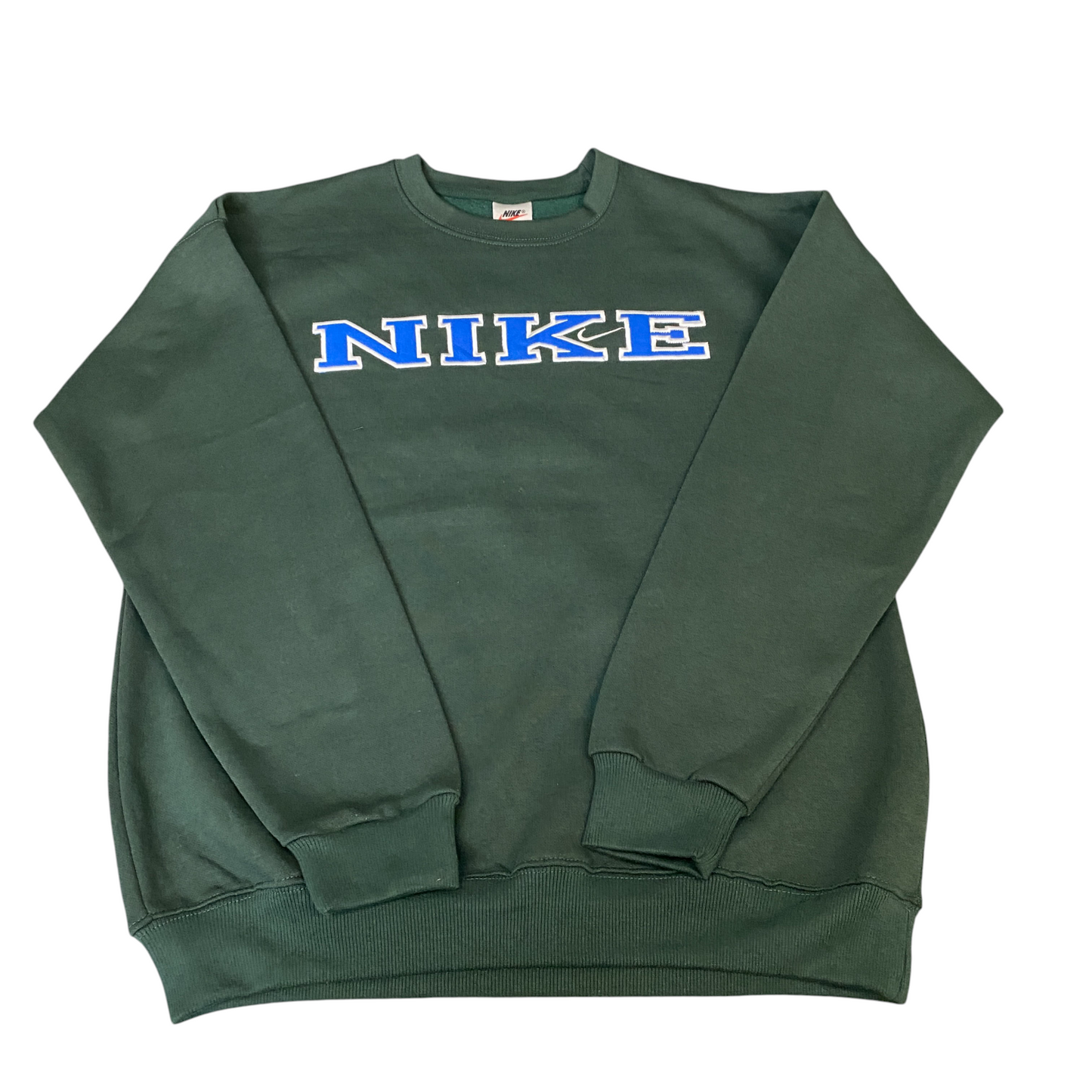 Nike Reworked Sweatshirt Mens Medium Green Embroidered Spellout Logo Vintage Y2K
