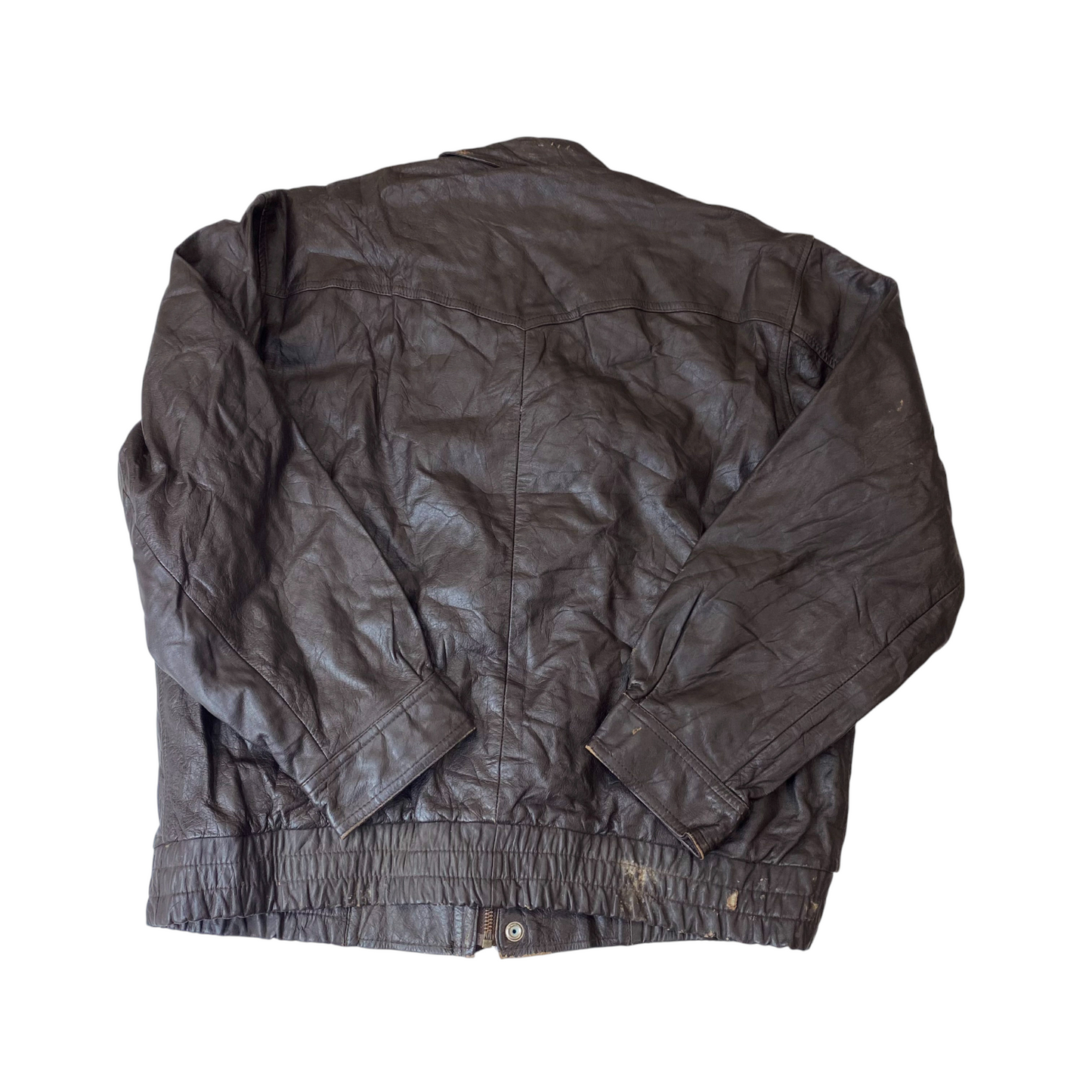 Rumour House Bomber Jacket Mens Large Brown Leather Pockets Snap Inside Zip