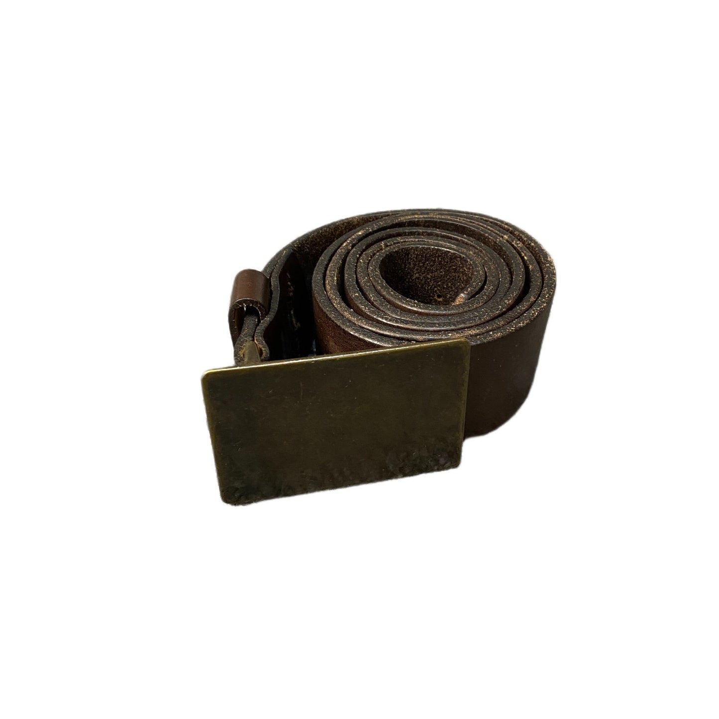 H&M Waist Belt Mens Brown Leather Rectangular Brass Plate Buckle 39.5 Inches