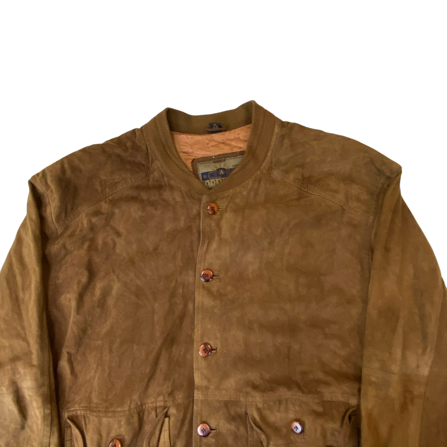 Classic Bomber Jacket Mens XL Brown Suede Leather Flap Pockets Button Front