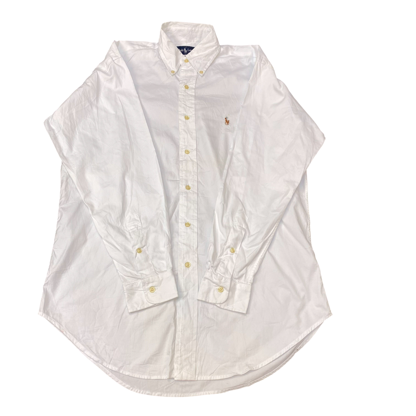 Ralph Lauren Formal Shirt Mens L White Yarmouth Long Sleeve Logo Button Down