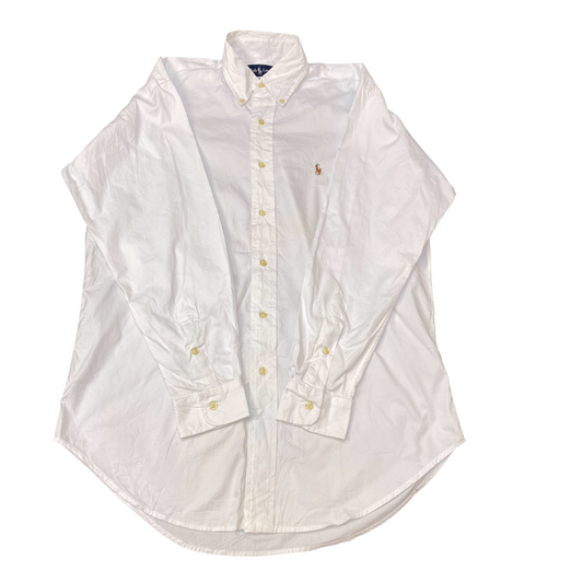 Ralph Lauren Formal Shirt Mens L White Yarmouth Long Sleeve Logo Button Down