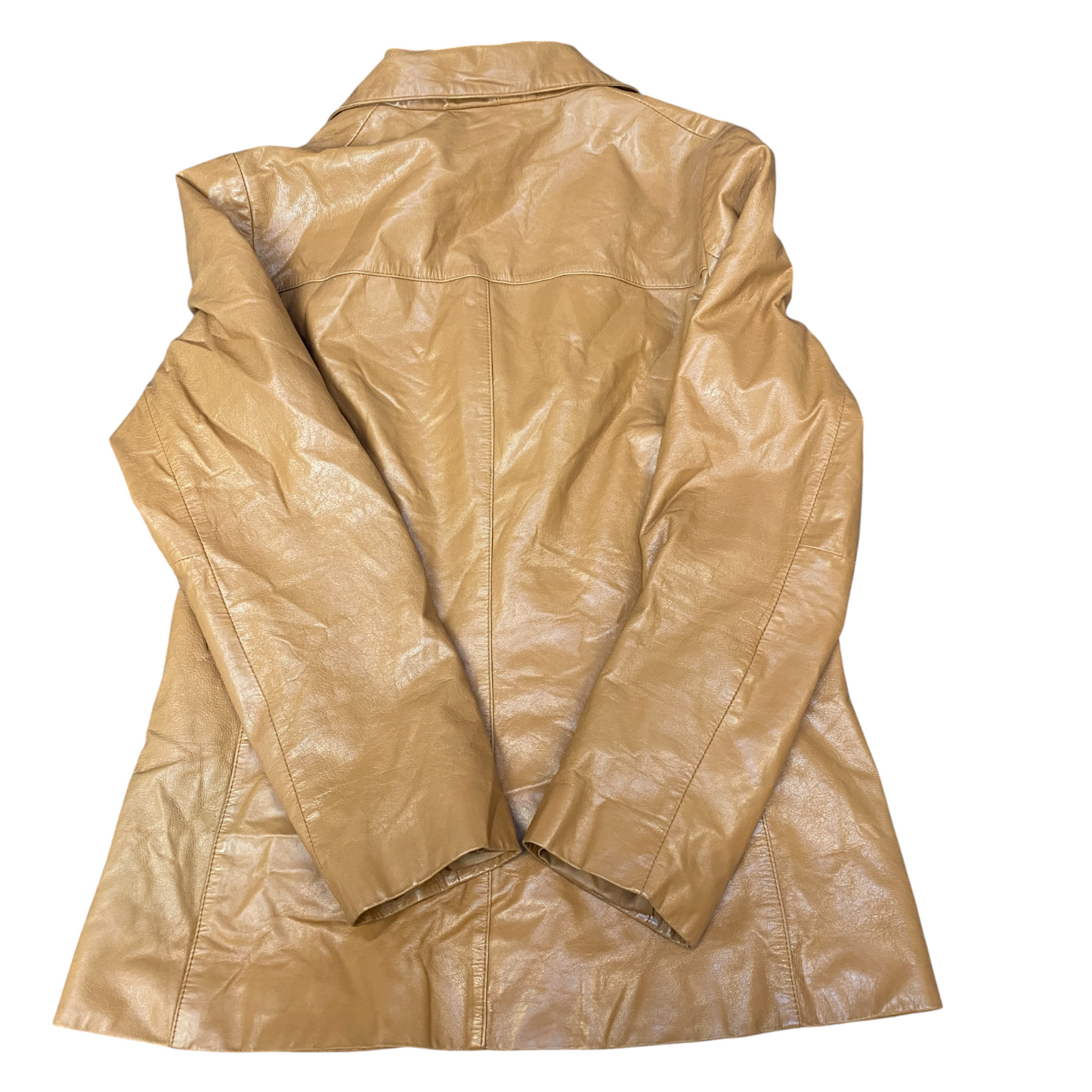 Women Leather Blazer Jacket Medium Brown Long Sleeve Notch Lapel Single Breasted