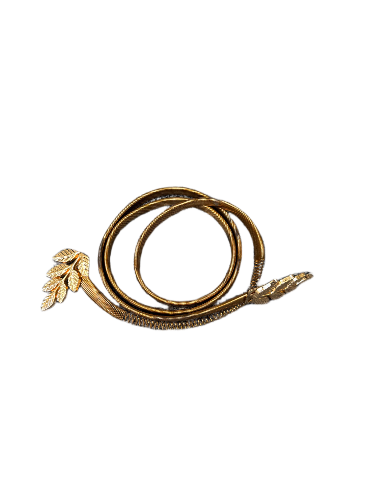 Vintage Women Gold Tone Metal Spring Belt Leaf Buckle Boho Cinch Chain 38 inches
