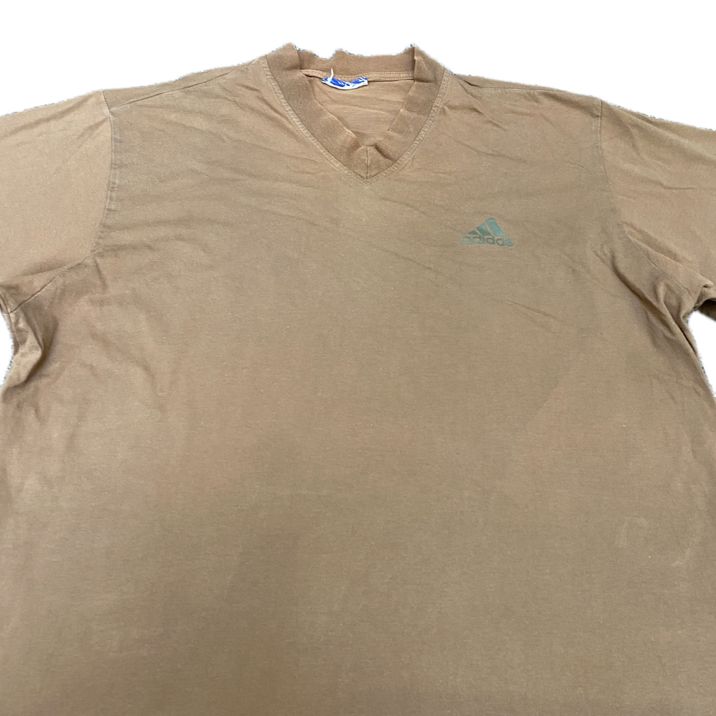 Adidas T-Shirt Mens M Brown Graphic Logo Short Sleeve V-Neck Pullover Summer Tee