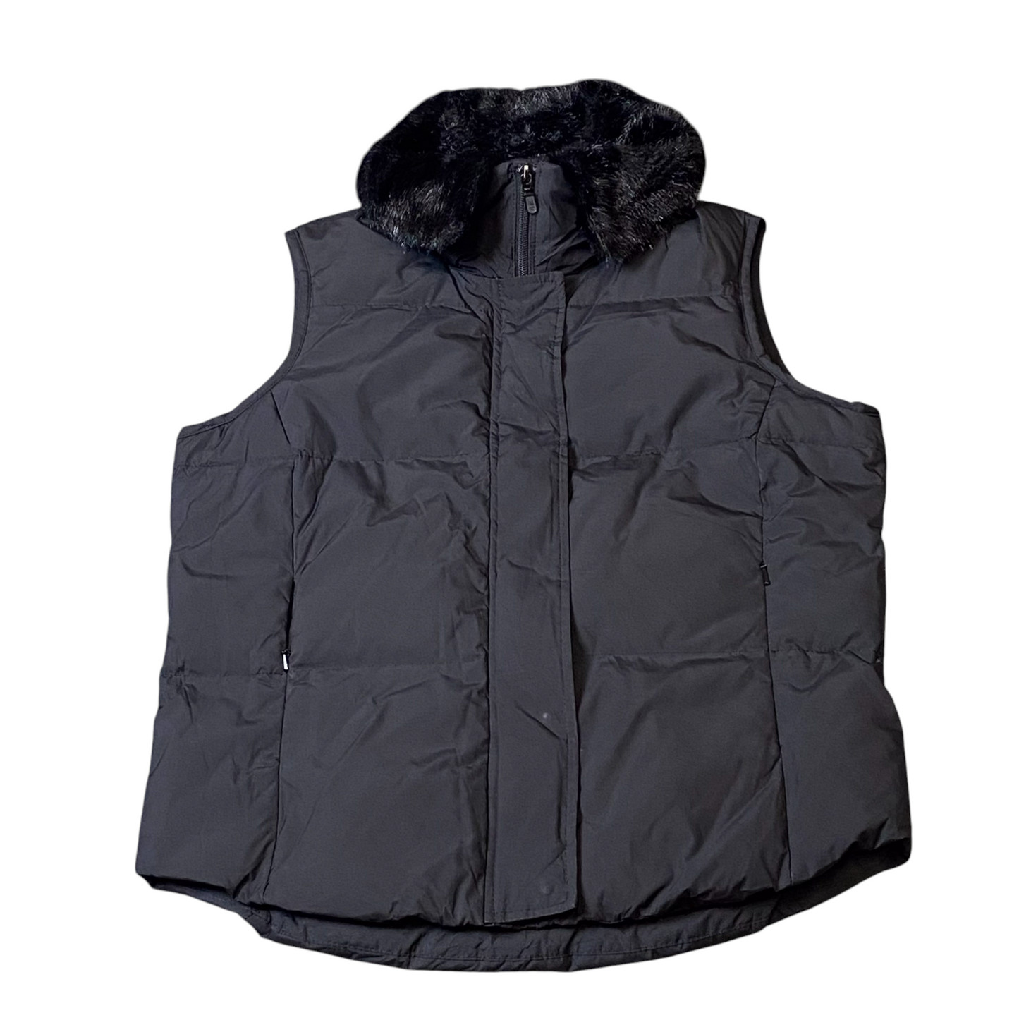 Pendleton Down Vest Womens Small Black Quilted Faux Fur Collar Zip Up Snap Front