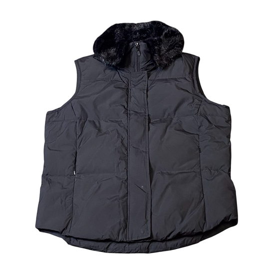 Pendleton Down Vest Womens Small Black Quilted Faux Fur Collar Zip Up Snap Front