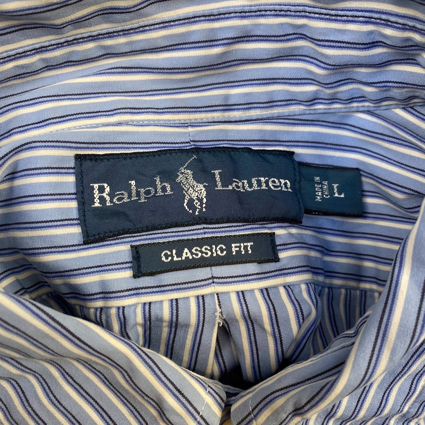 Ralph Lauren Shirt Mens L Blue White Striped Classic Fit Pony Logo Button Down