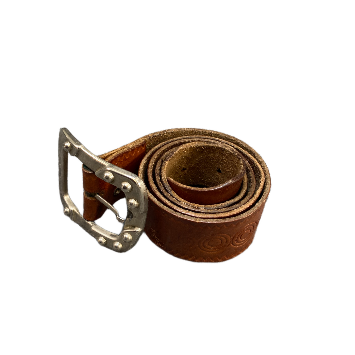 Brian Waist Belt Mens Brown Leather Silver Square Single-Prong Buckle 36 inches