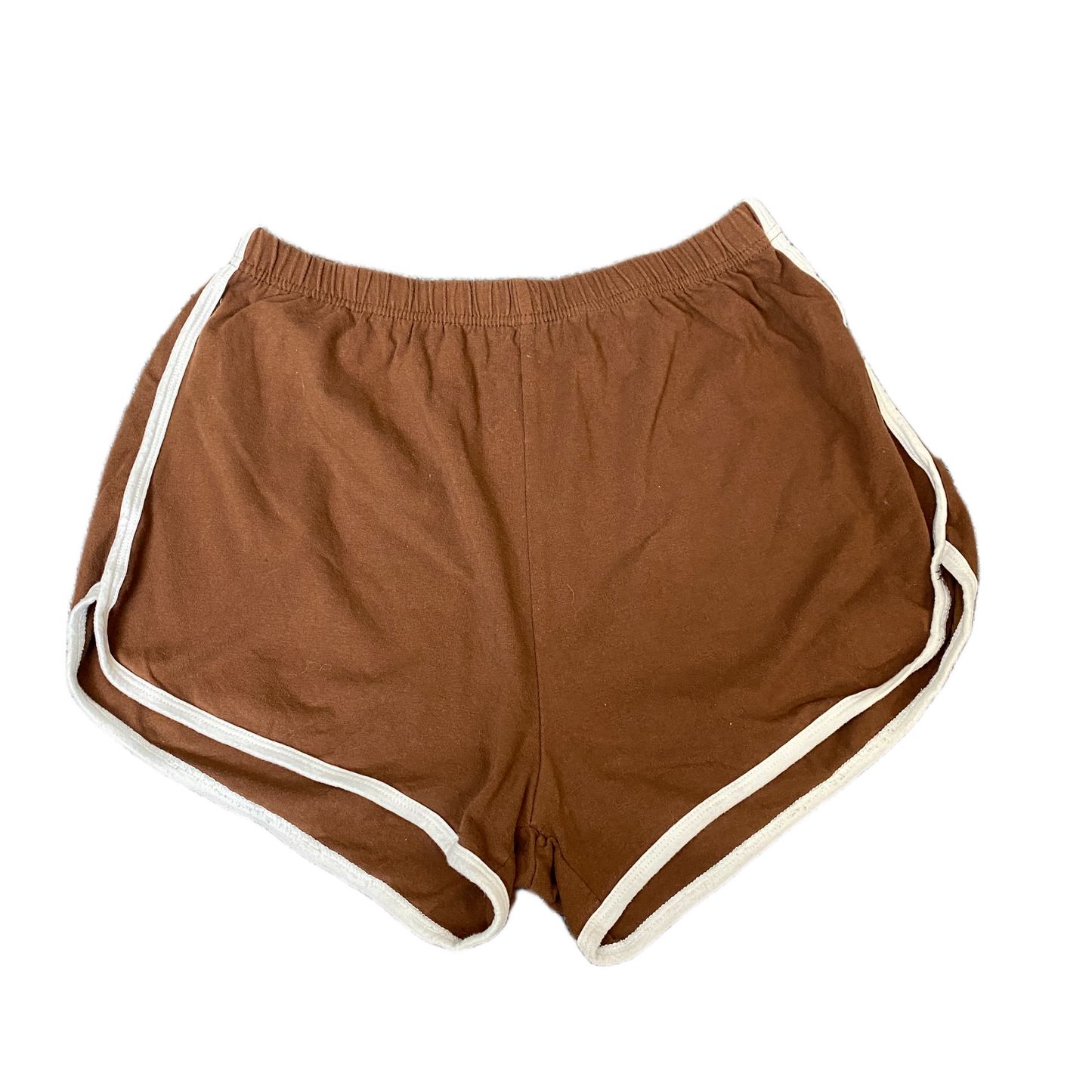 Running Sprinter Shorts Womens L 25" Waist Brown White Gym Workout Dolphin Hem