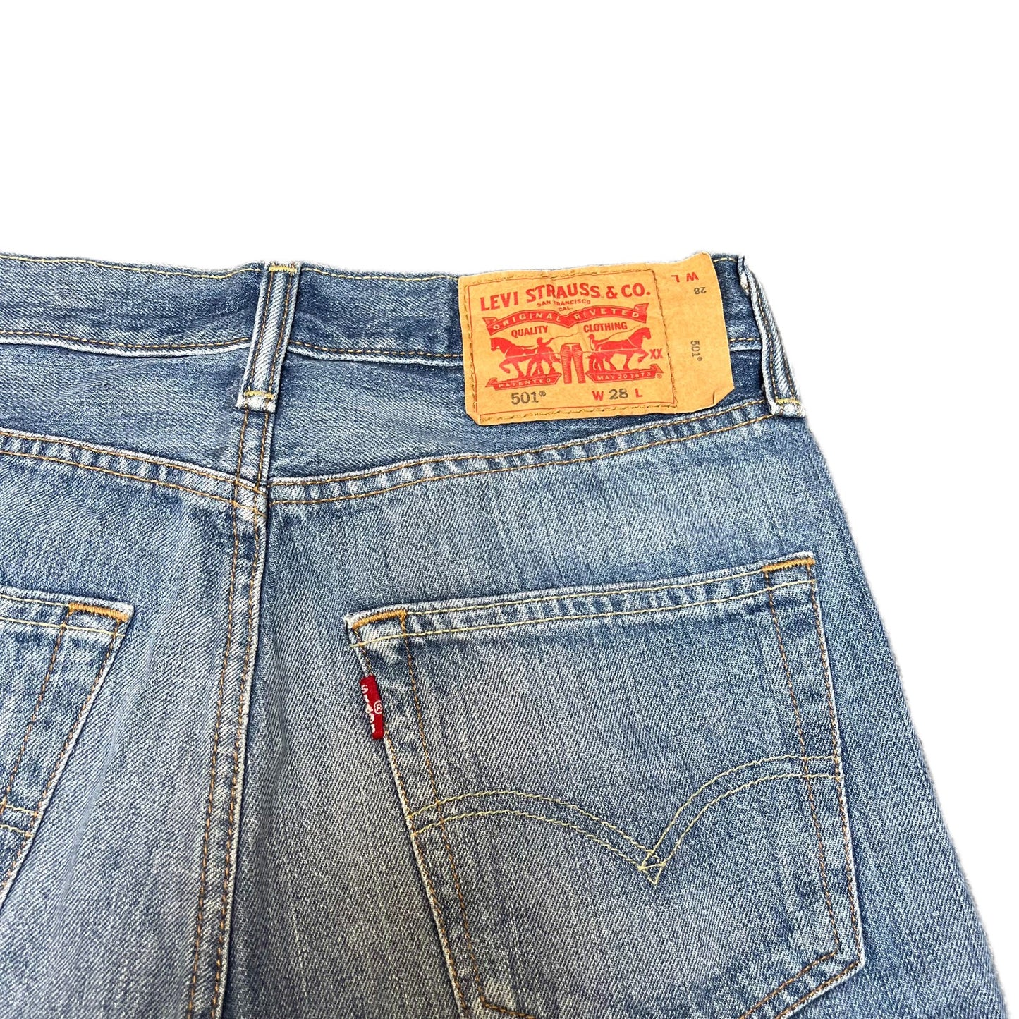 Levi's 501 Jean Shorts Fits as Mens Small 29" Waist Blue Denim Faded Red Tab