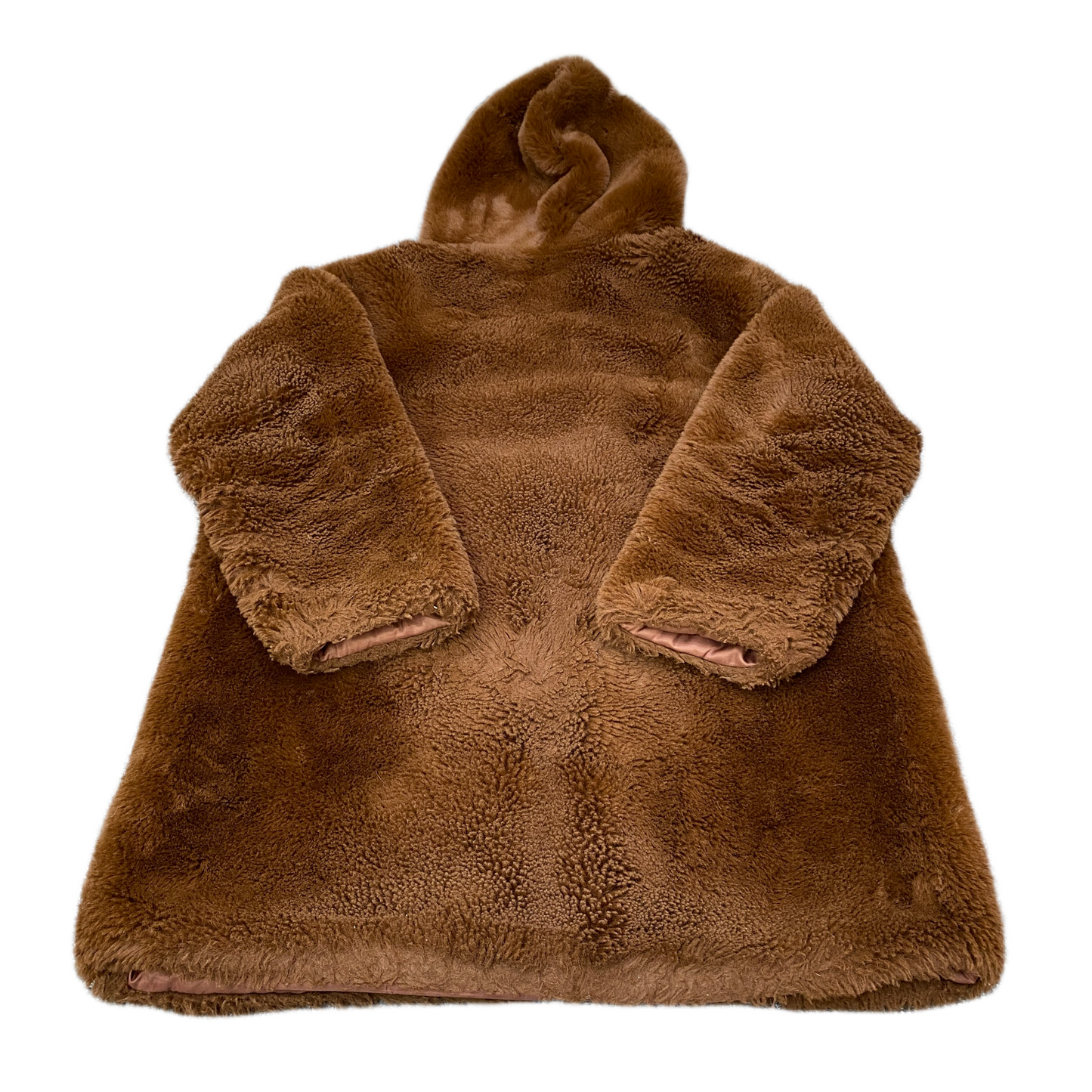 Emeraude Faux Fur Hooded Jacket Womens Large Brown Lined Long Sleeve Full Zipper
