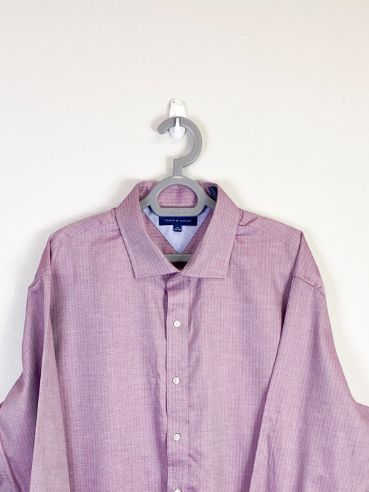 Tommy Hilfiger Dress Shirt Mens L Purple Cotton Casual Long Sleeve Button Down