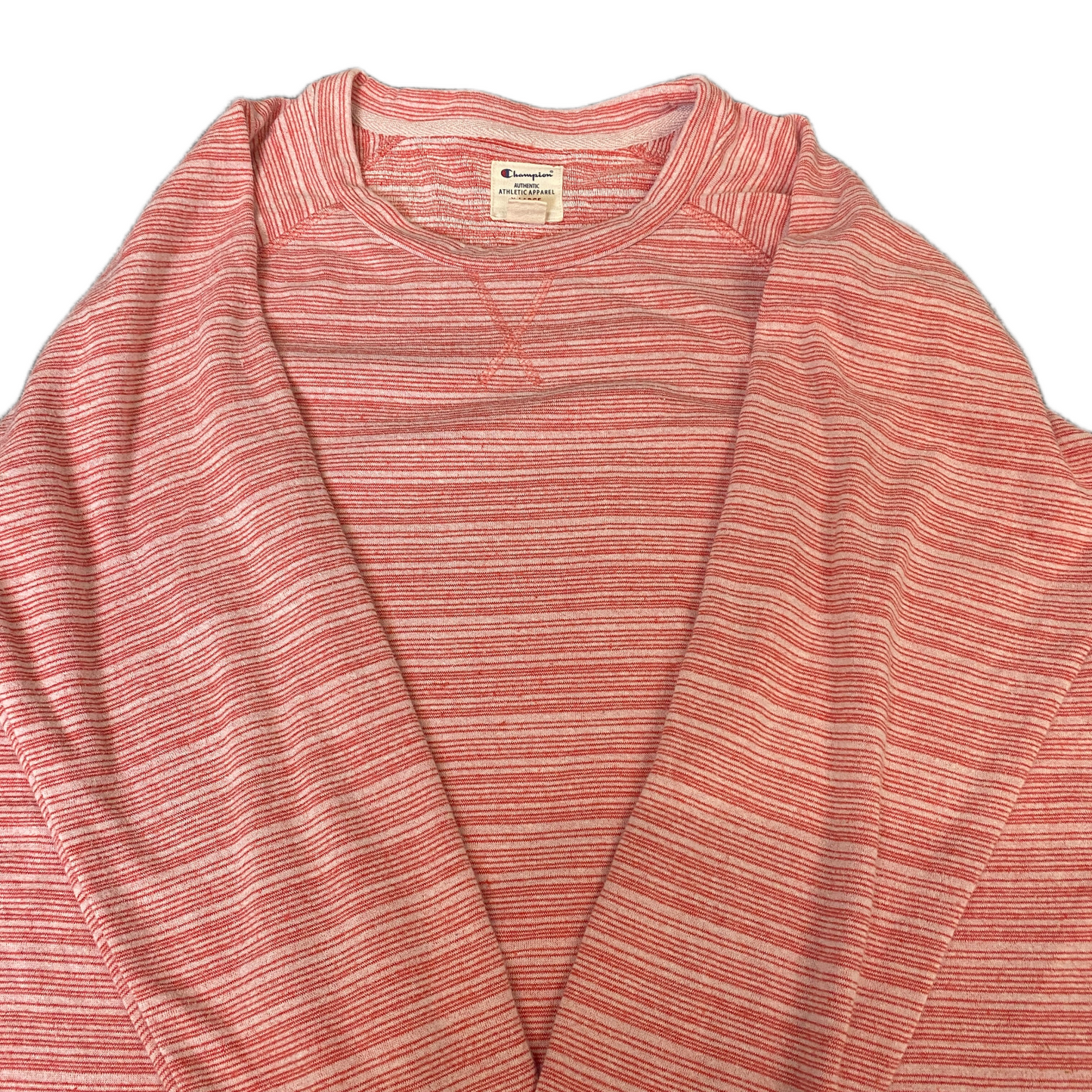 Champion Jumper Womens Large Coral Striped Long Sleeve Crew Neck High Low Slit