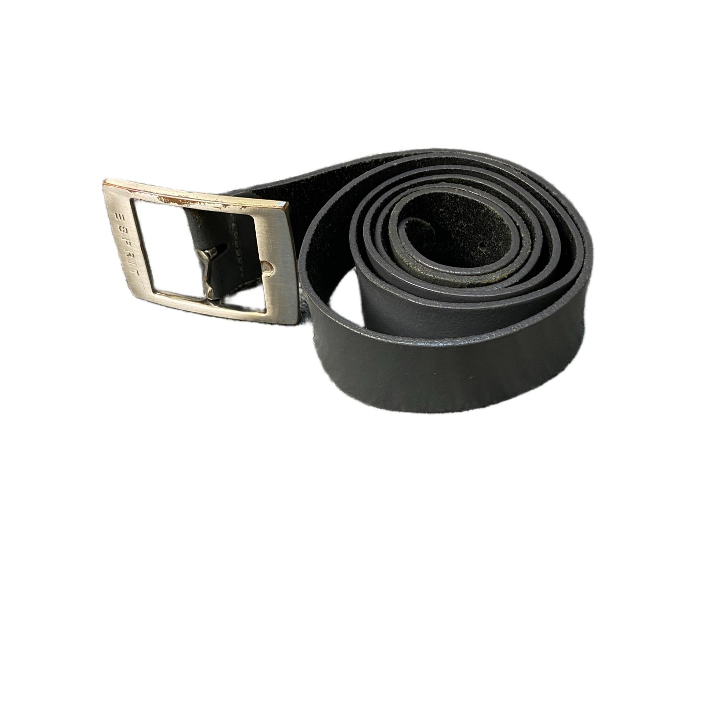 Esprit Waist Belt Men Black Leather Rectangular Silver Pin Buckle 45 Inches