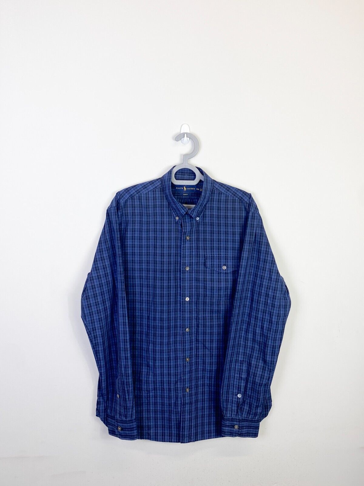 Ralph Lauren Shirt Mens M Blue Plaid Slim Fit Long Sleeve Collared Button Down