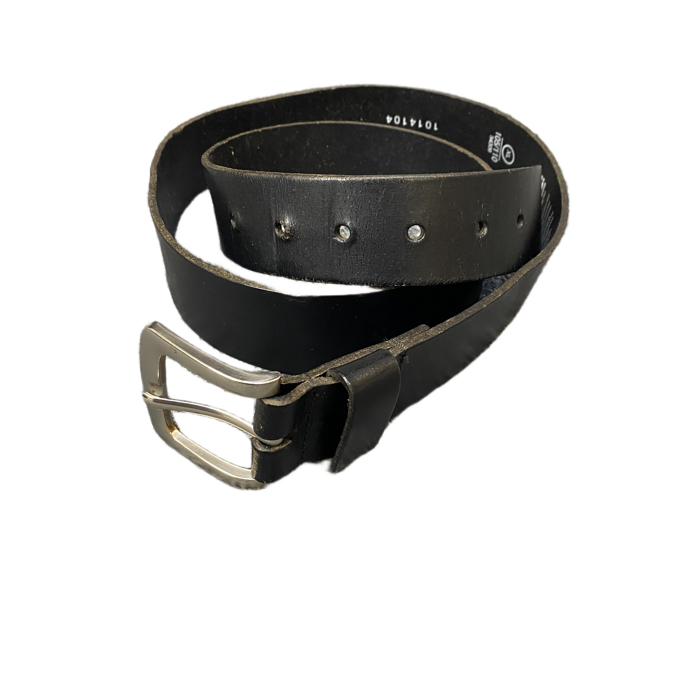 Men's Waist Belt Black Leather Adjustable Stainless Steel Buckle 45 inches