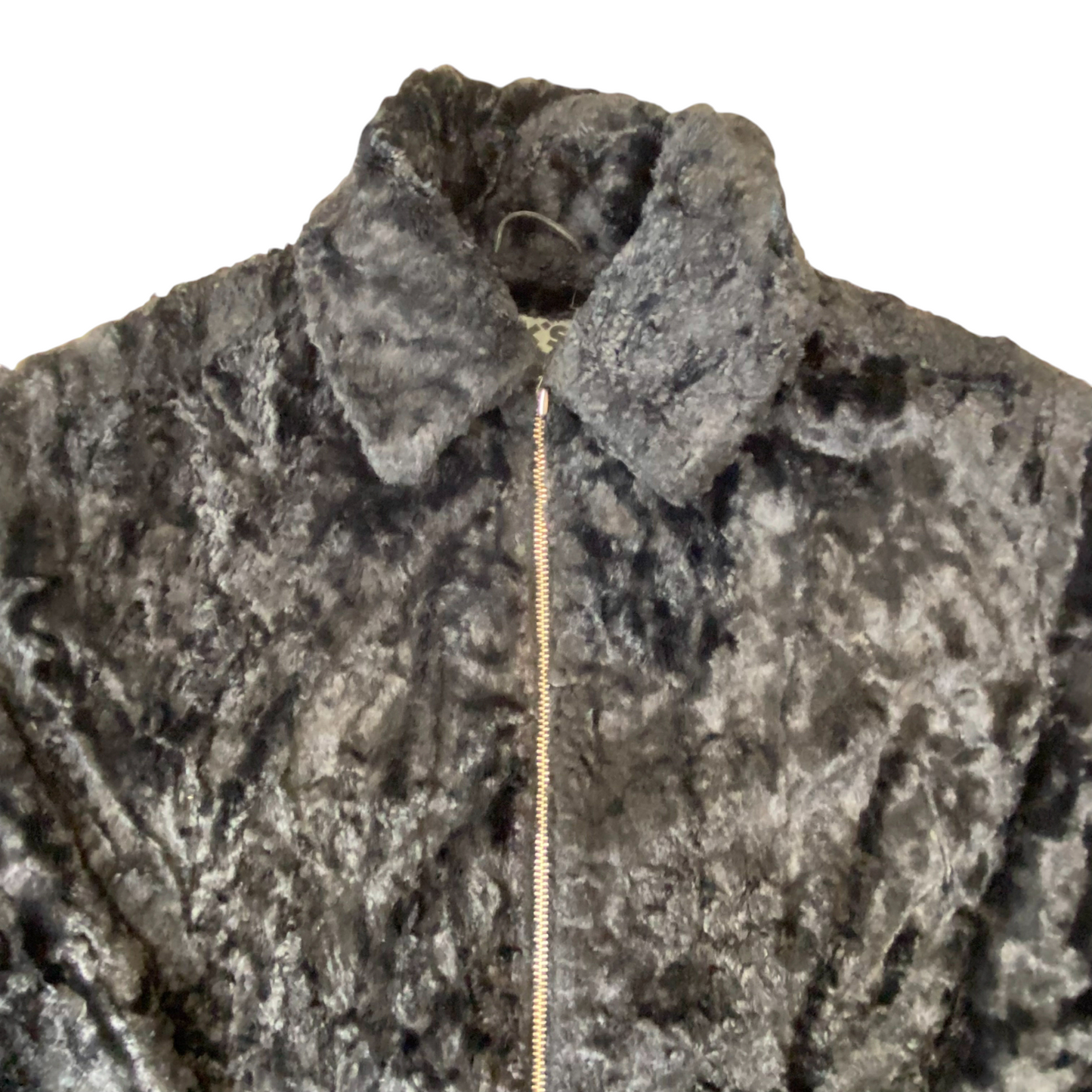 FOX'S Faux Fur Jacket Womens Large Black Classic Long Sleeve Collared Full Zip