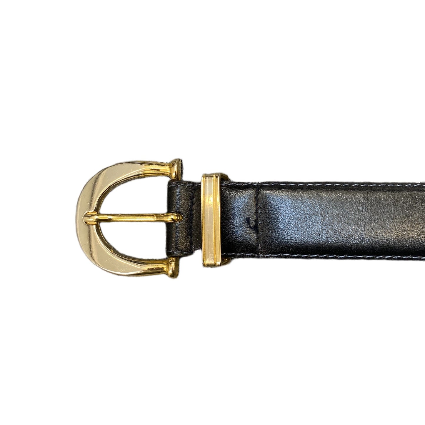 Waist Belt Mens Black Leather Classic Gold Tone D-Shape Pin Buckle 40 Inches