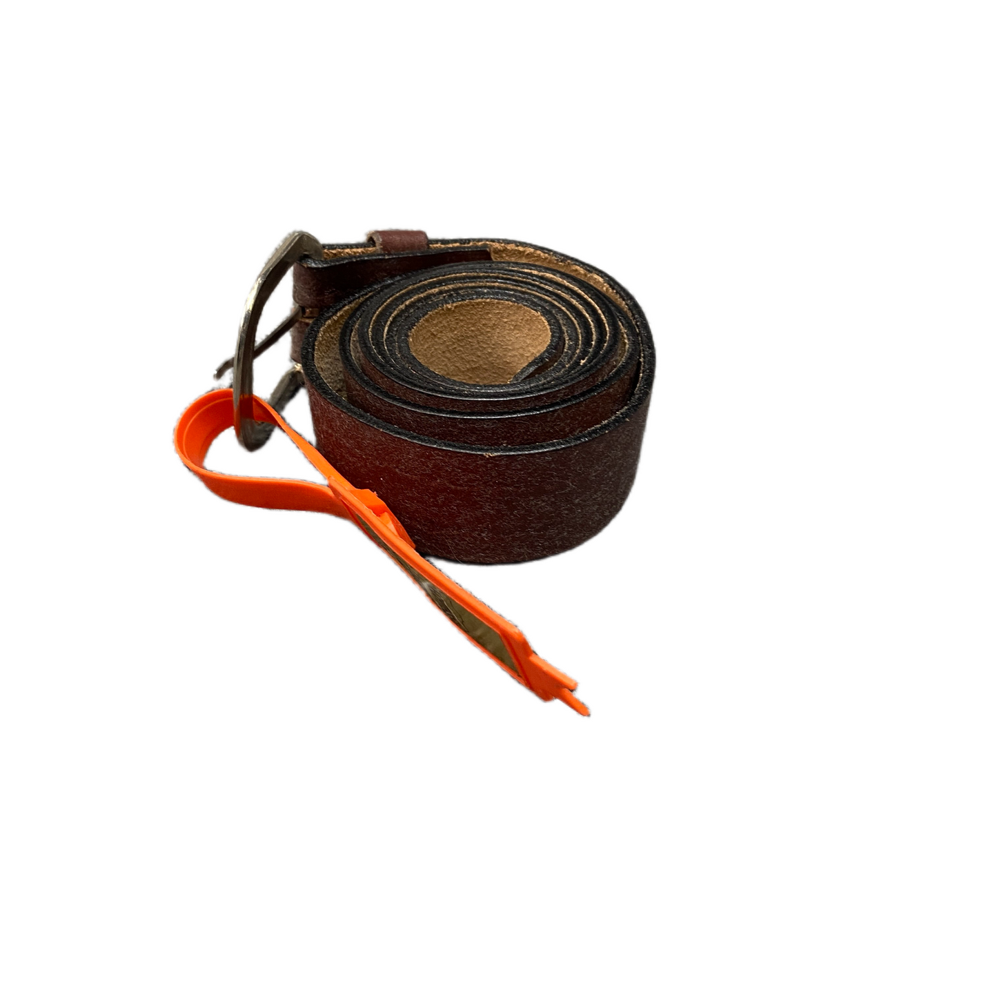 Waist Belt Mens Brown Leather Silver Buckle Orange Echtes Leder tag 51.5 Inches