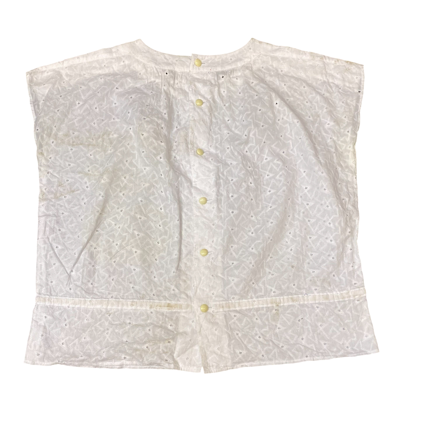 Blouse Top Womens M White Eyelet Sleeveless Round Neck Back Buttons Outdoor