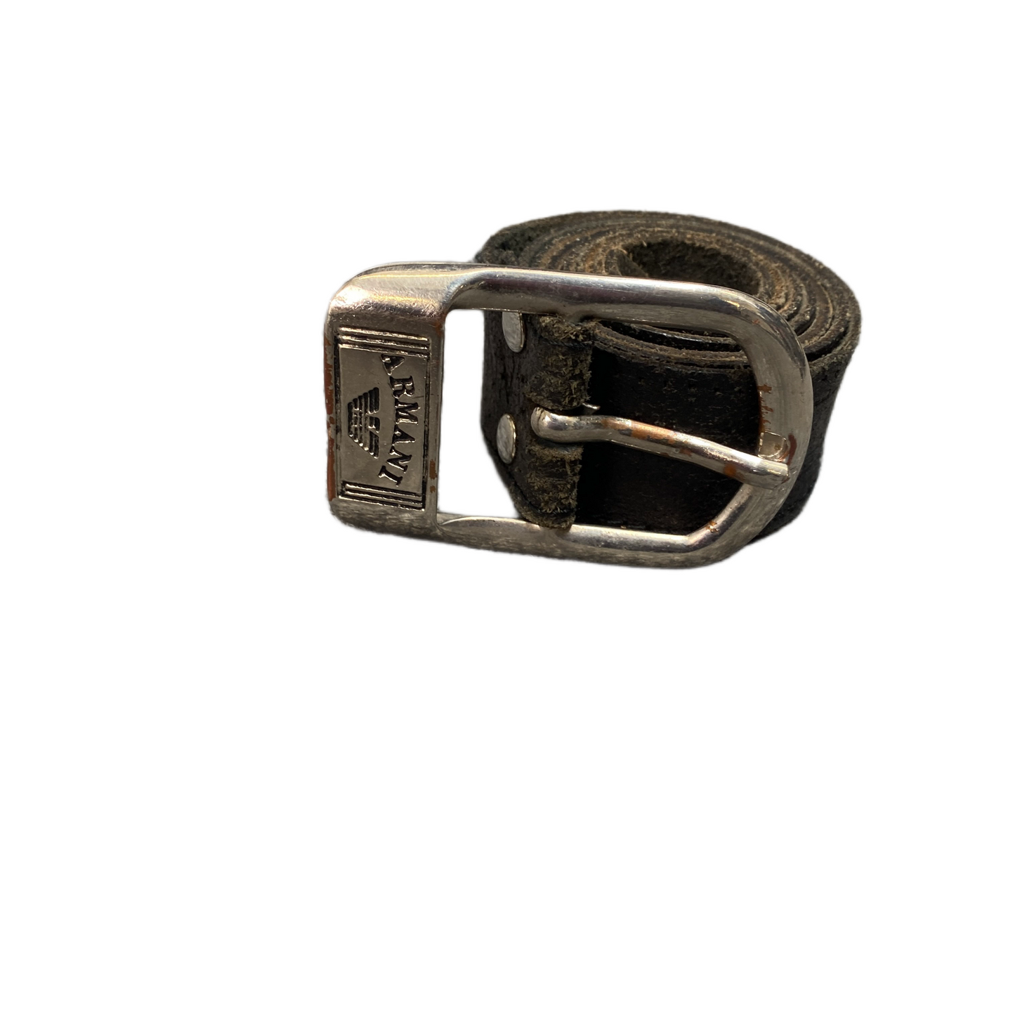 Armani Waist Belt Mens Black Leather Adjustable Silver Pin Buckle 42 inches