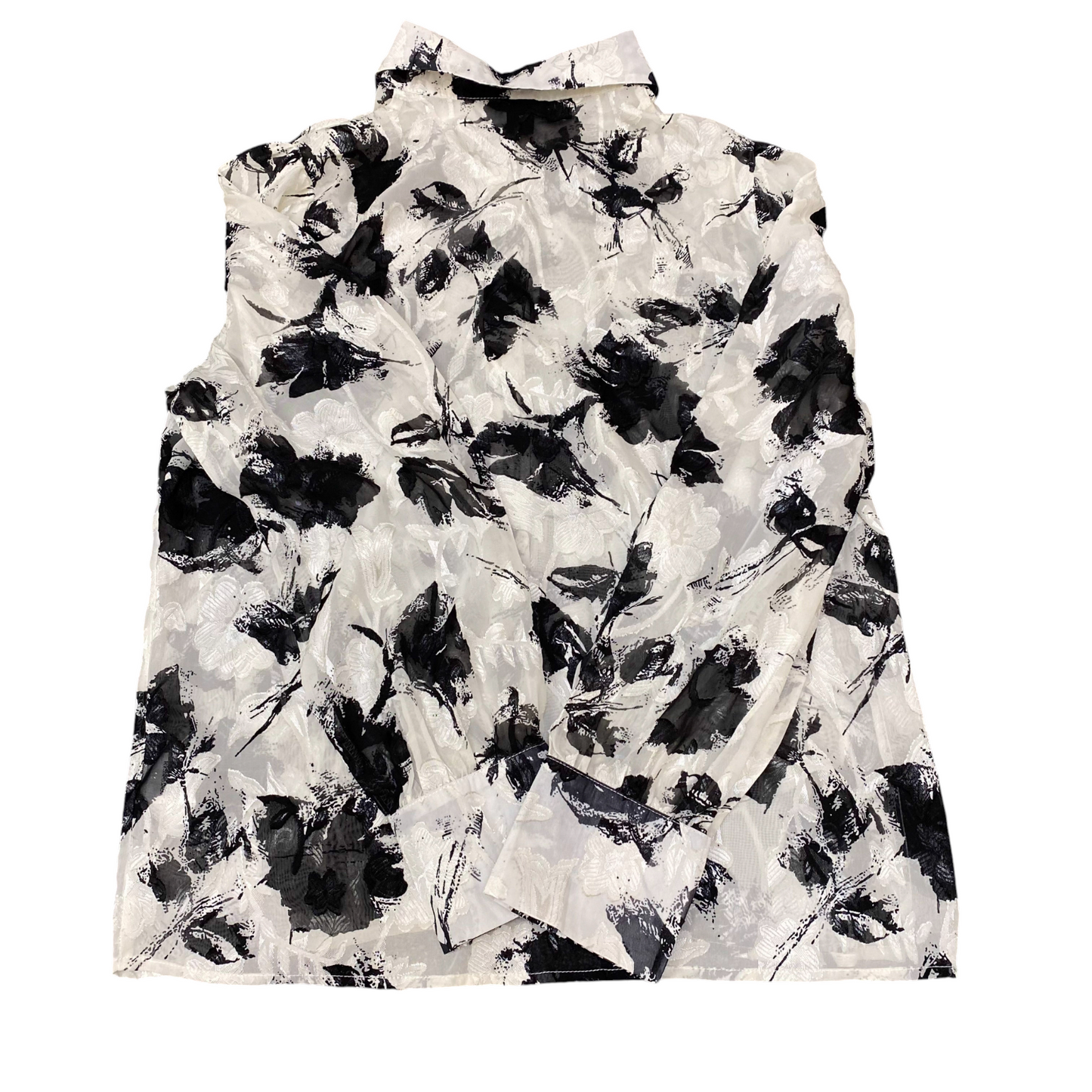 Shirt Top Womens L White Black Floral Long Sleeve Collared Button Down Outdoor