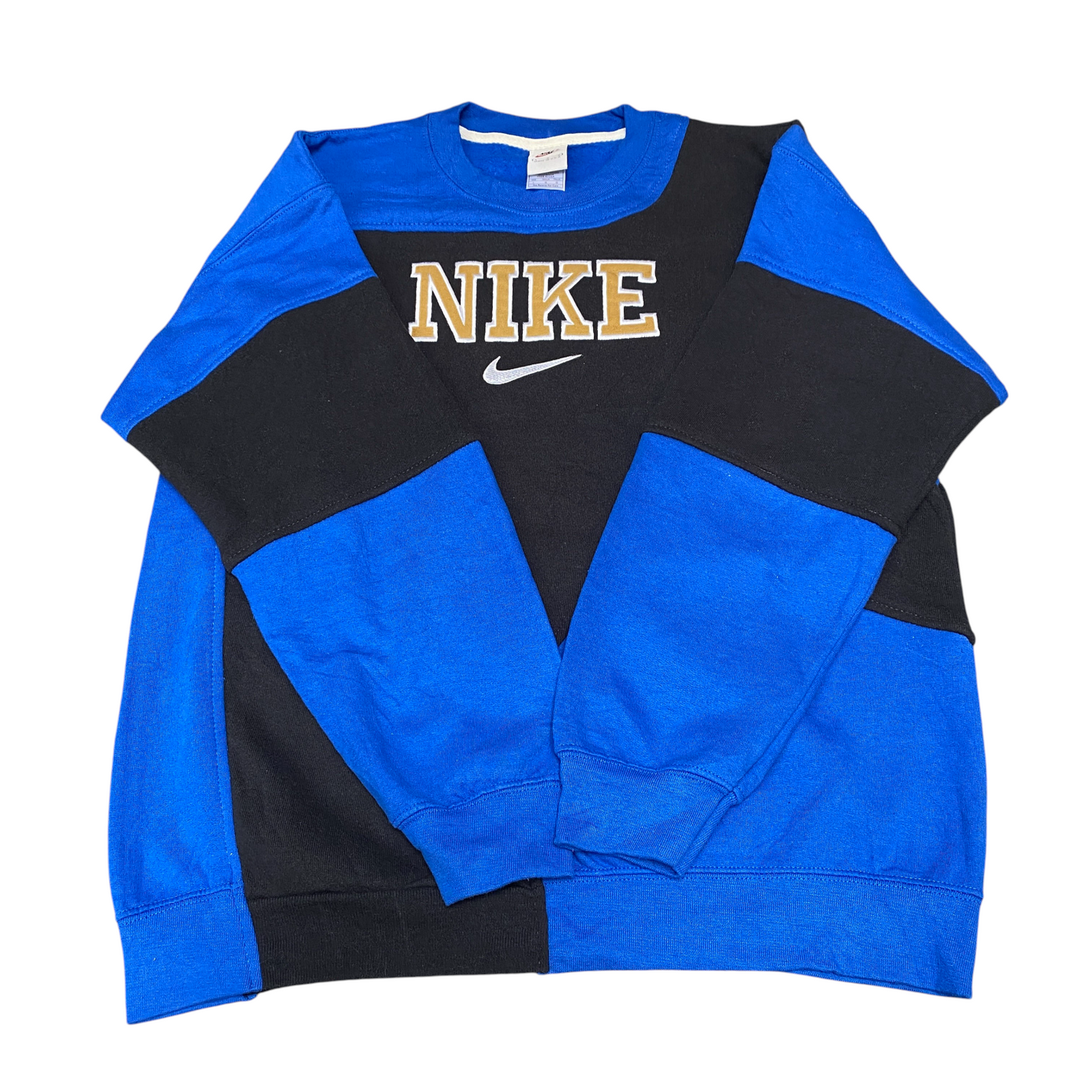 Nike Reworked Sweatshirt Mens L Black Blue Embroidered Spellout Logo Vintage Y2K