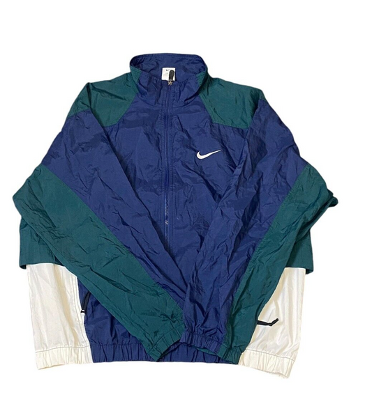 Nike Windbreaker Jacket Men's XL Navy Blue & Green Long Sleeve Full Zip Outdoor