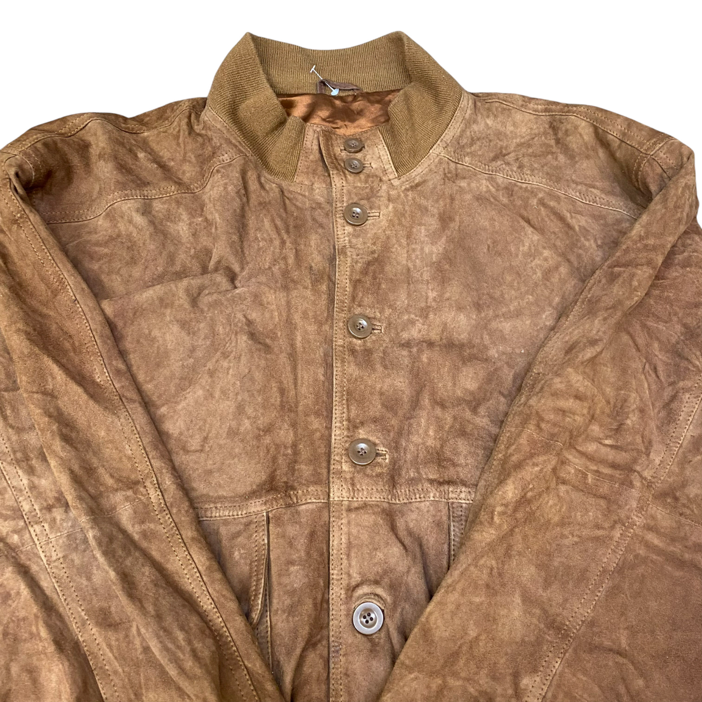 Best of Nature Leather Jacket Mens 2XL Brown Lined Button Front Elasticated Hem