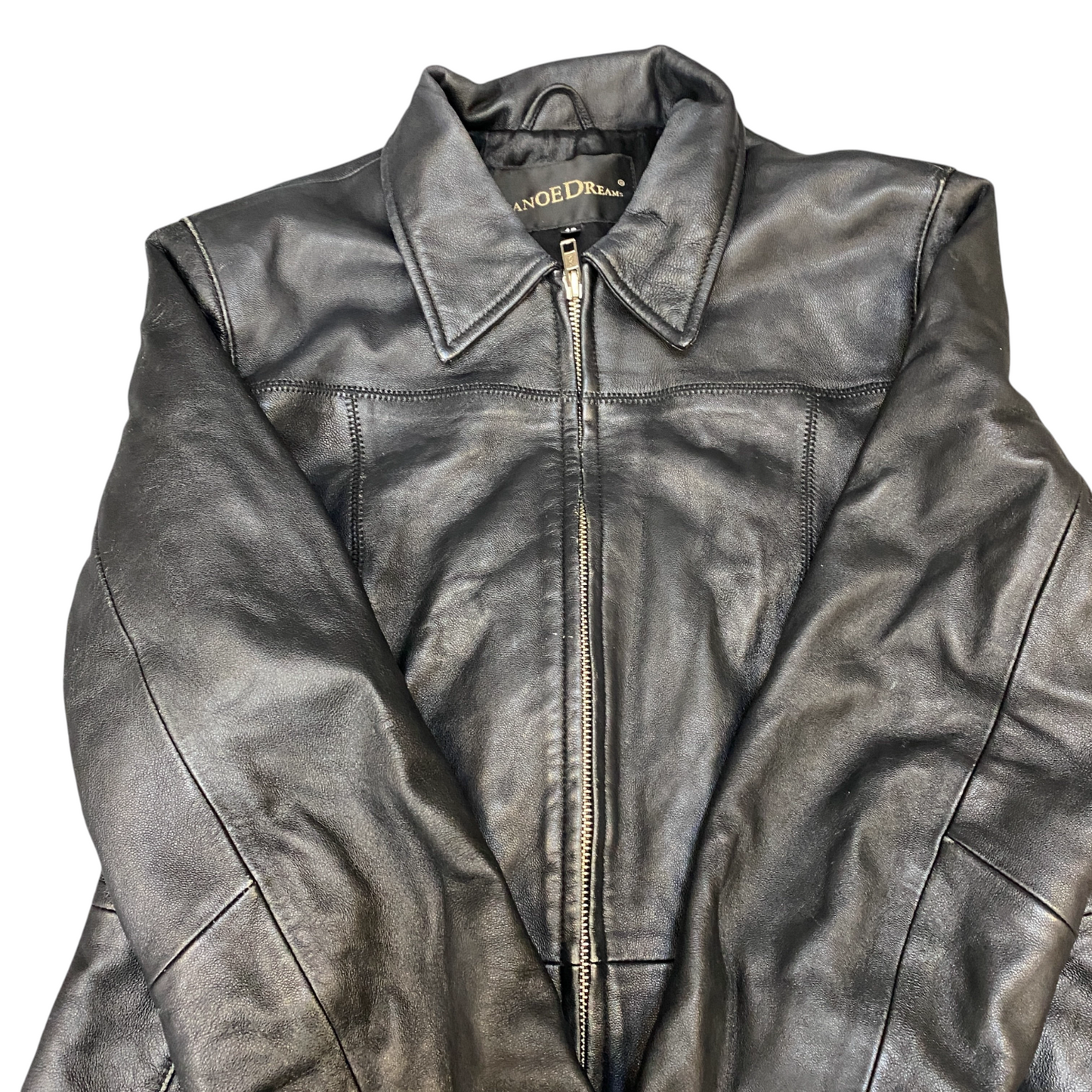 Canoe Dreams Lambs Leather Jacket Womens Medium Black Lined Collared Full Zip