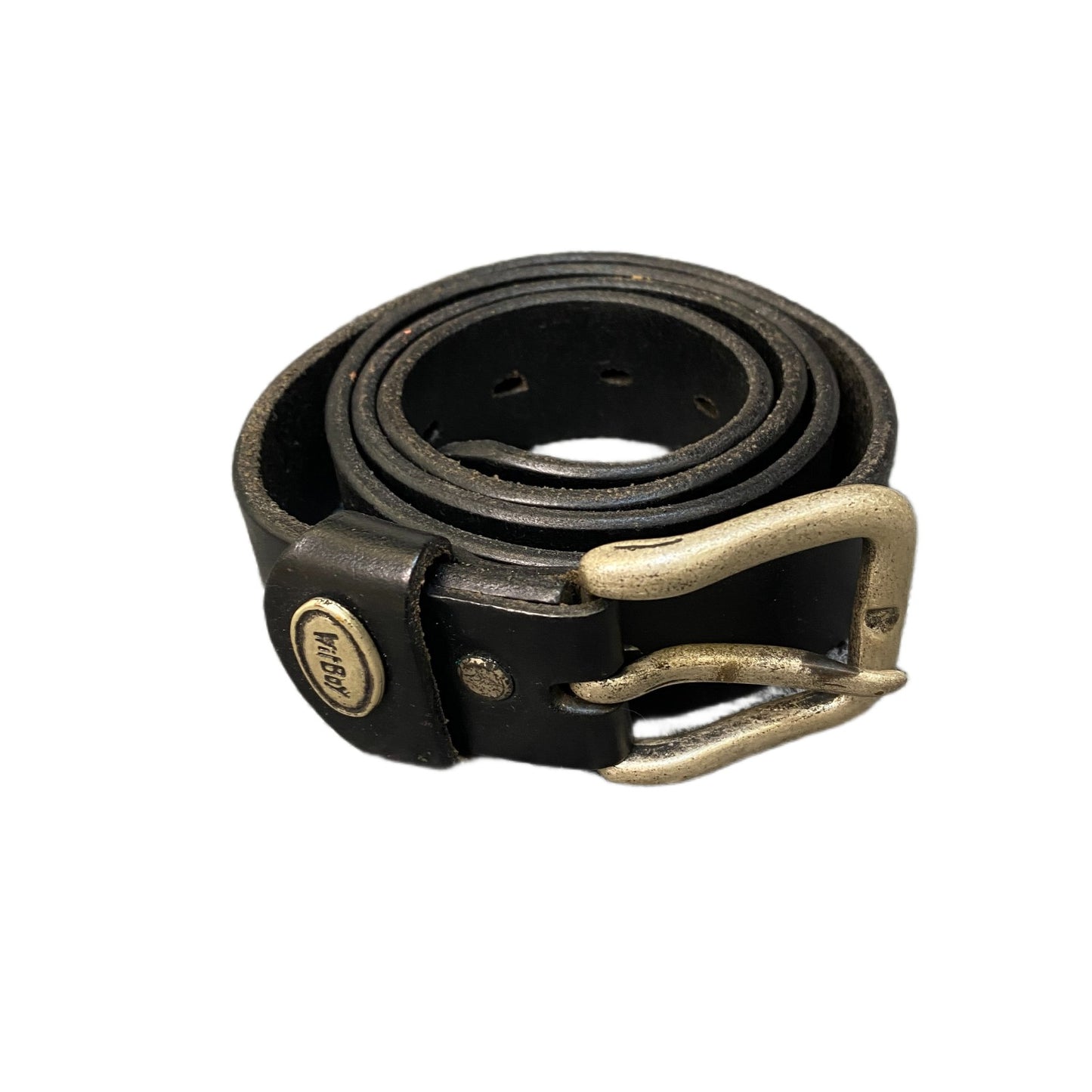 WitBoy Waist Belt Mens Black Leather Classic Brass Pin Buckle 42.5 inches