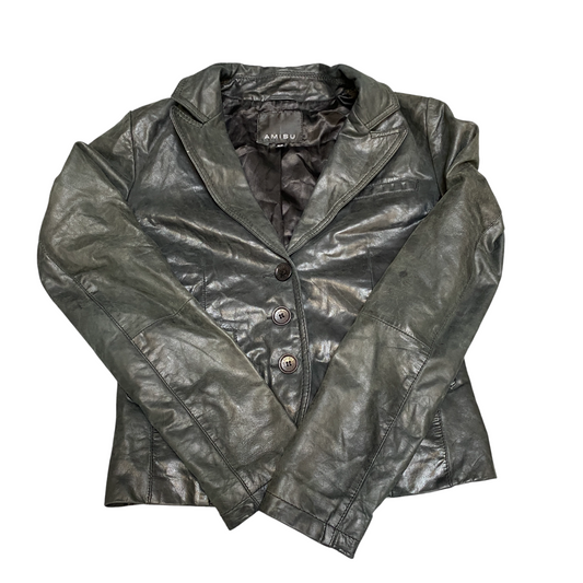 Amisu Leather Blazer Jacket Womens Small Black Lined Long Sleeve Single Breasted