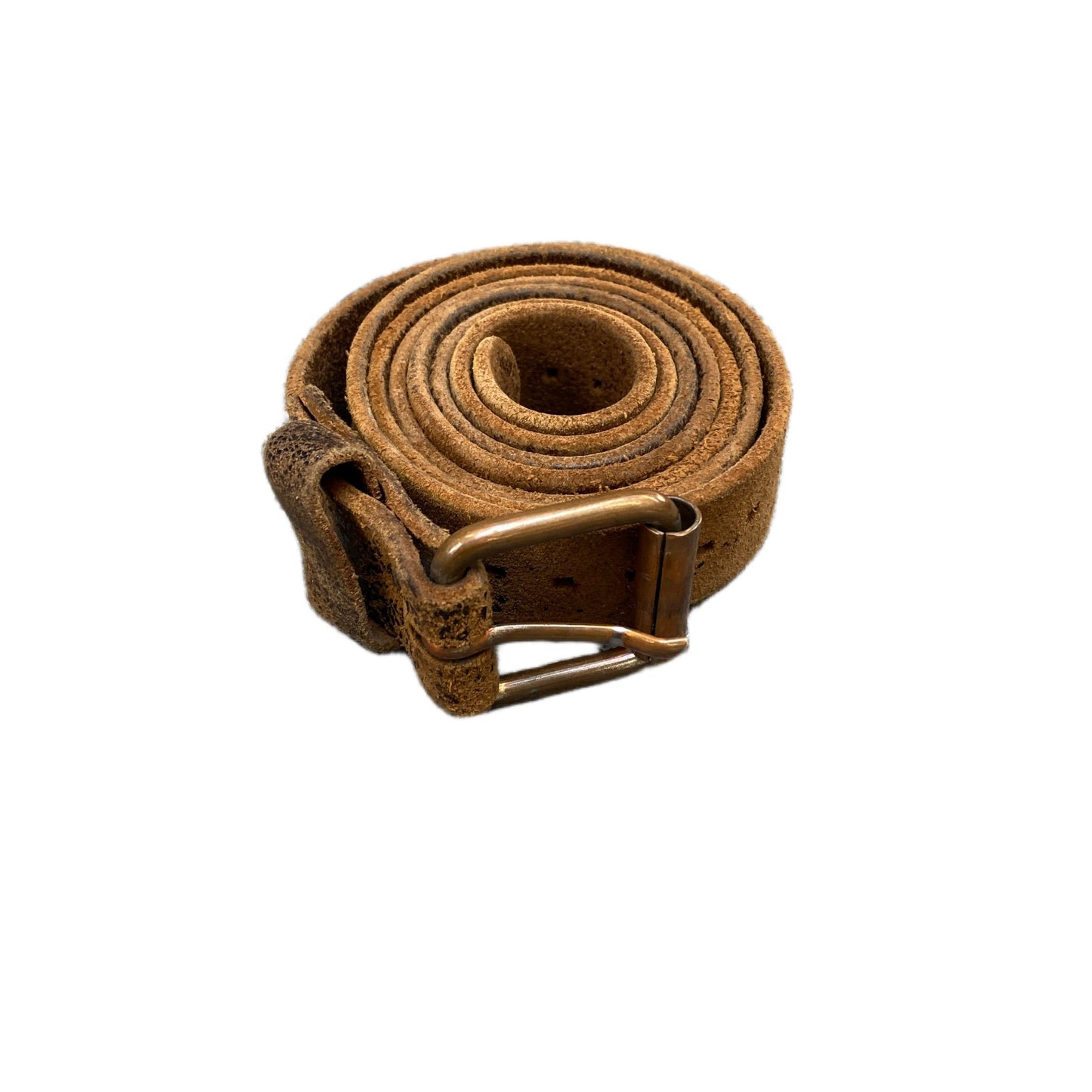 Vintage Waist Belt Mens Brown Leather Adjustable Brass Pin Buckle 46.5 Inches