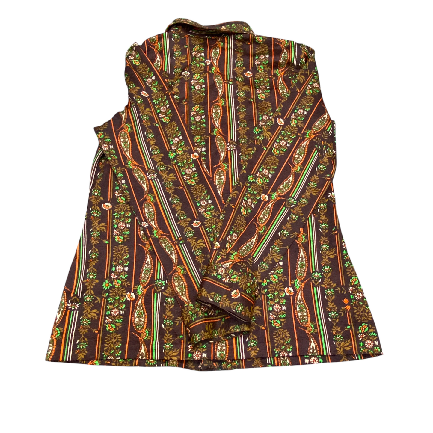 Womens Casual Shirt S Brown Paisley Floral Print Long Sleeve Collared Button Up