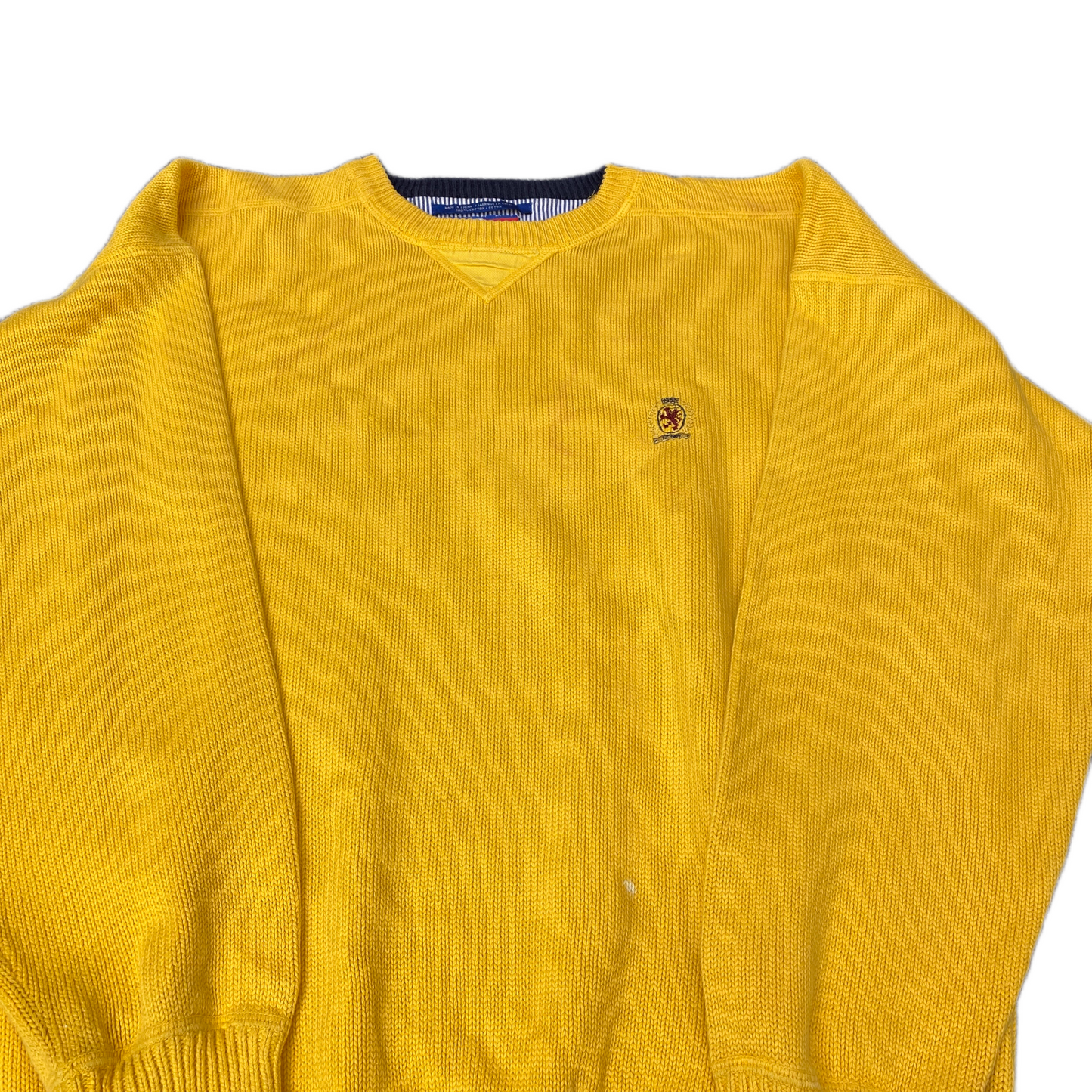 Tommy Hilfiger Sweater Mens Medium Yellow Embroidered Logo Crew Neck Pullover