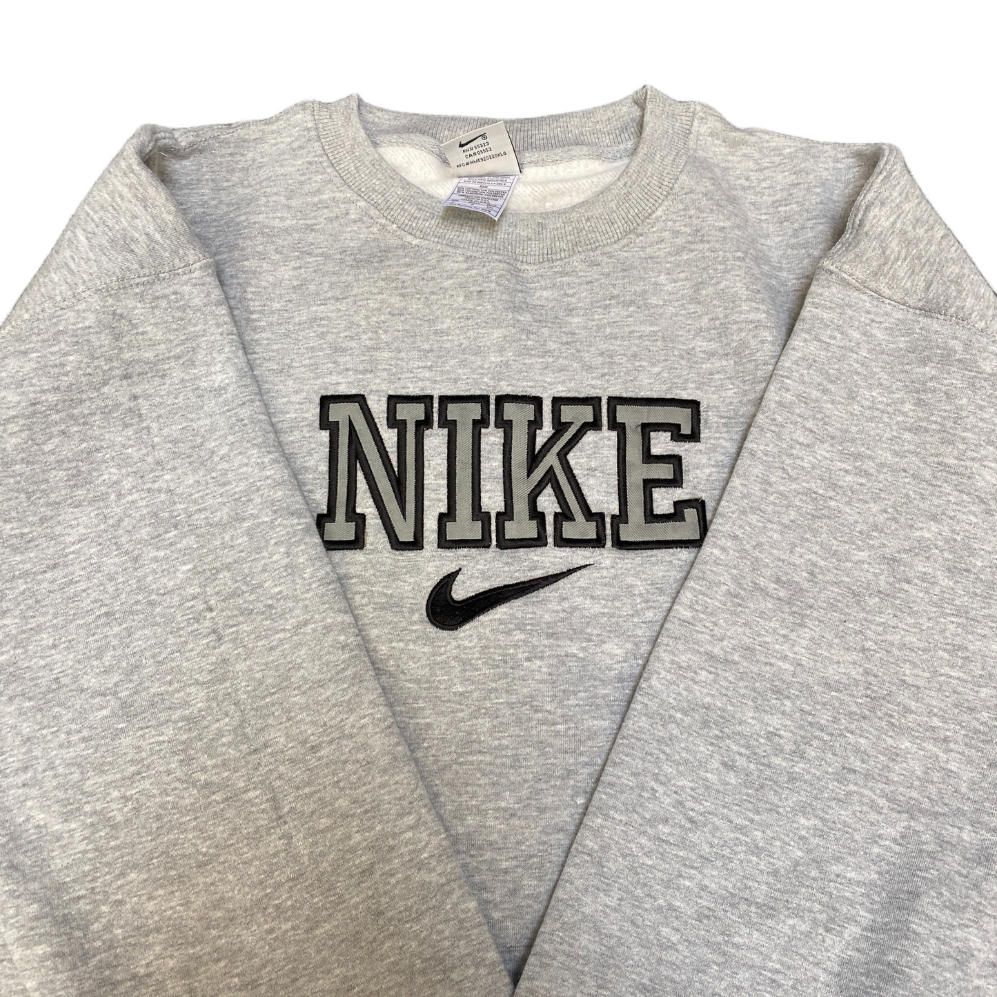Nike Reworked Sweatshirt Mens Small Grey Embroidered Spellout Logo Vintage Y2K