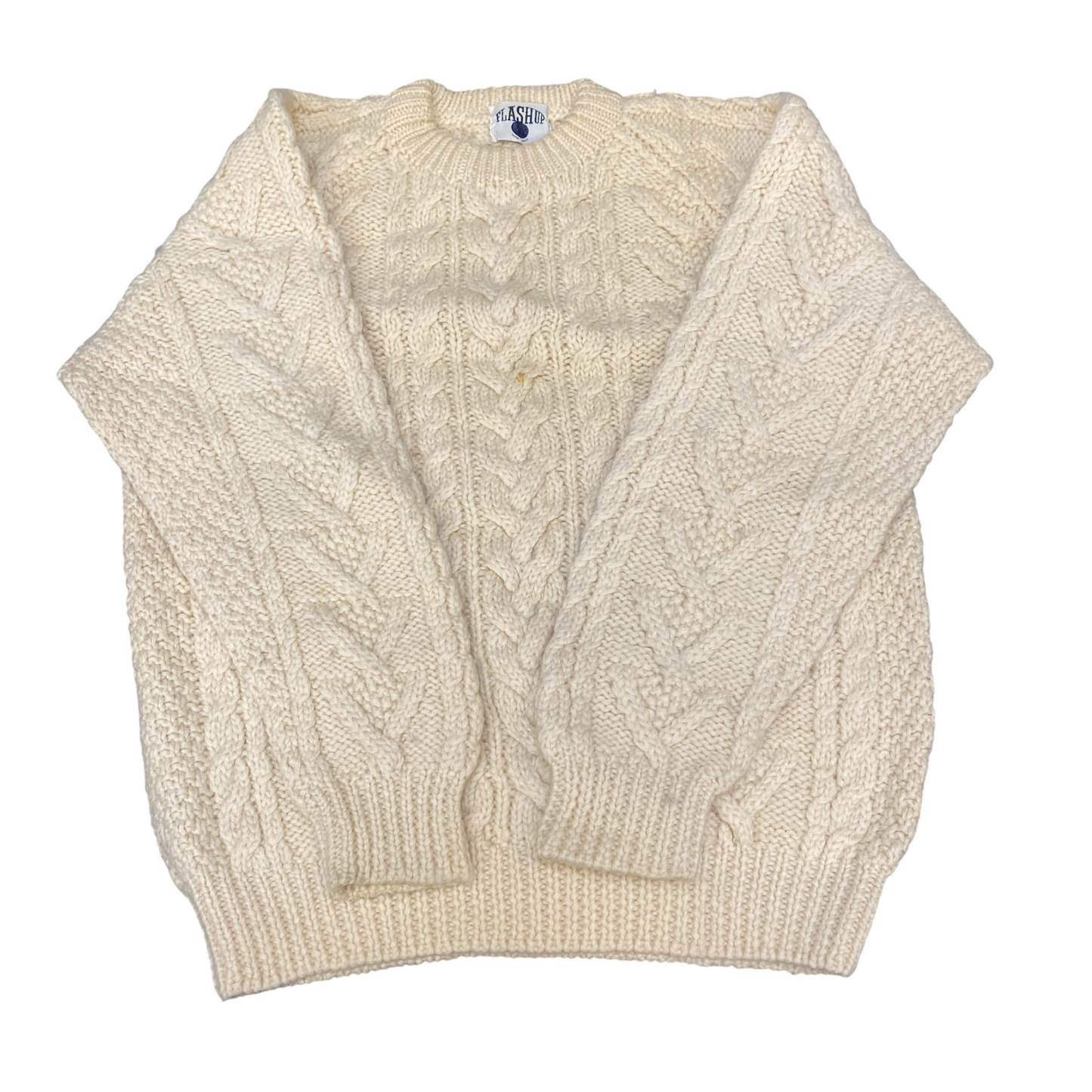 Flashup Super Basic Jumper Womens Medium Cream Cable Knit Long Sleeve Crewneck