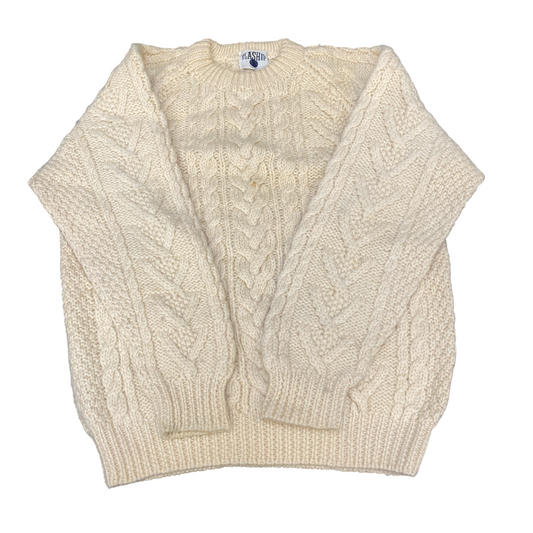 Flashup Super Basic Jumper Womens Medium Cream Cable Knit Long Sleeve Crewneck
