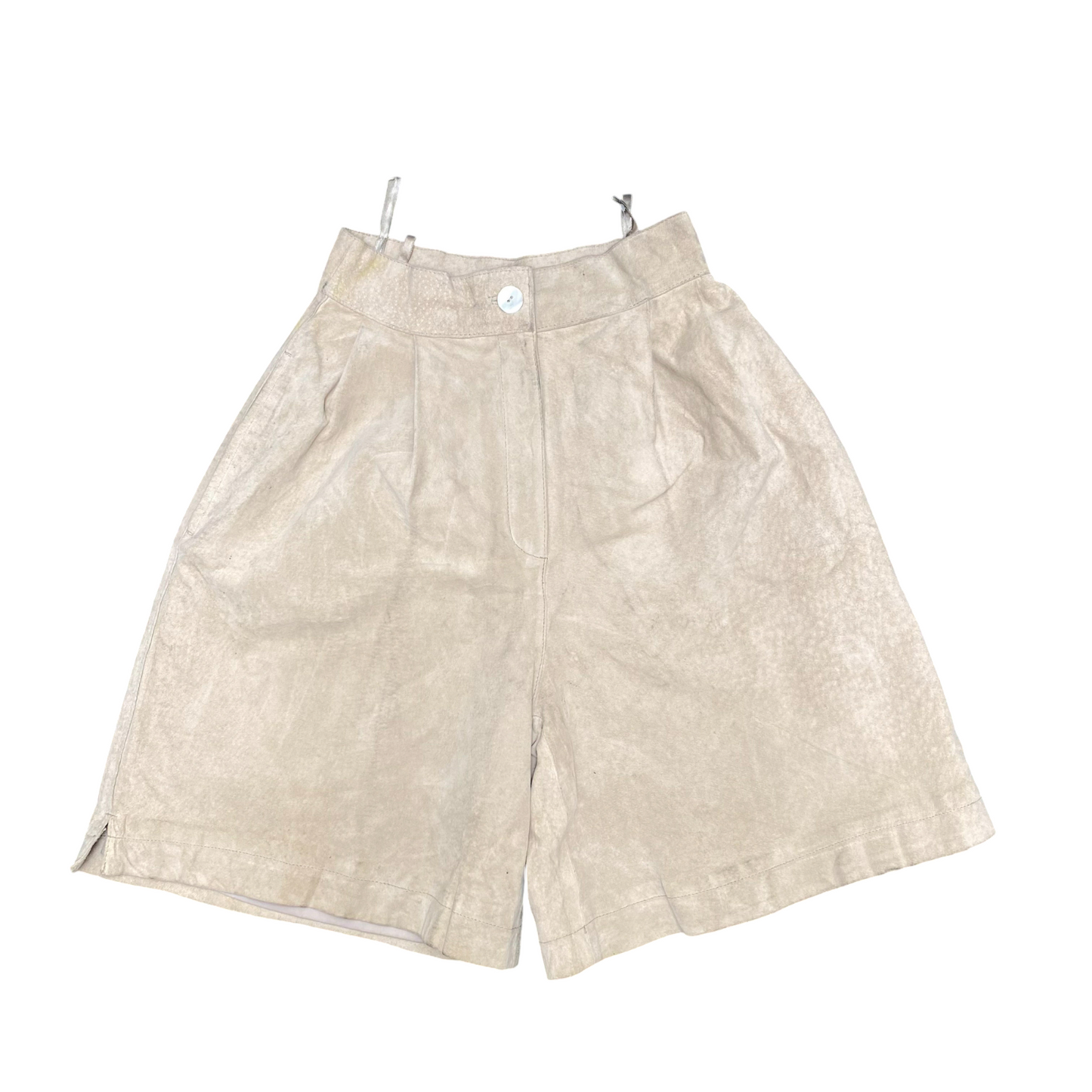 Bermuda Shorts Womens M Cream Suede Pleated Side Slit Casual Workwear Outdoor