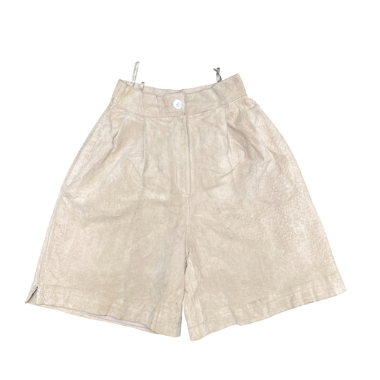 Bermuda Shorts Womens M Cream Suede Pleated Side Slit Casual Workwear Outdoor