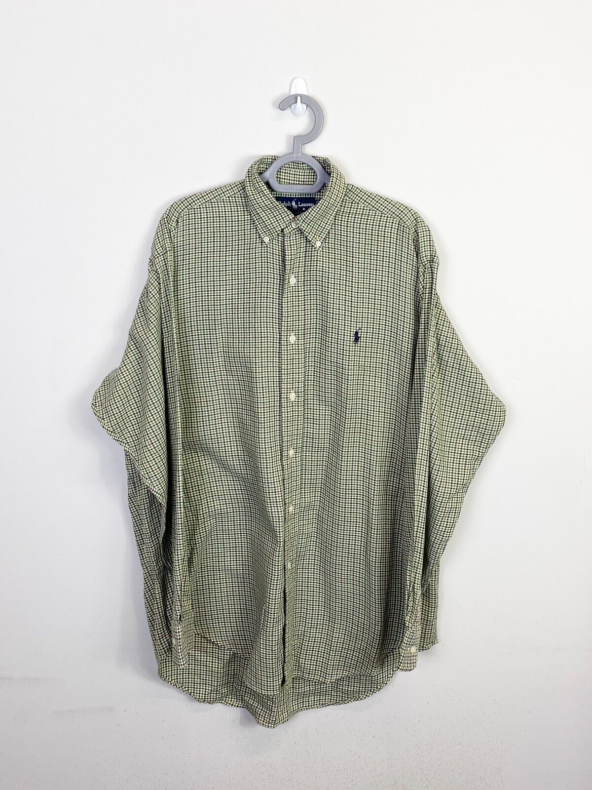 Ralph Lauren Shirt Mens Small Green Checkered Cotton Black Small Polo Pony Logo