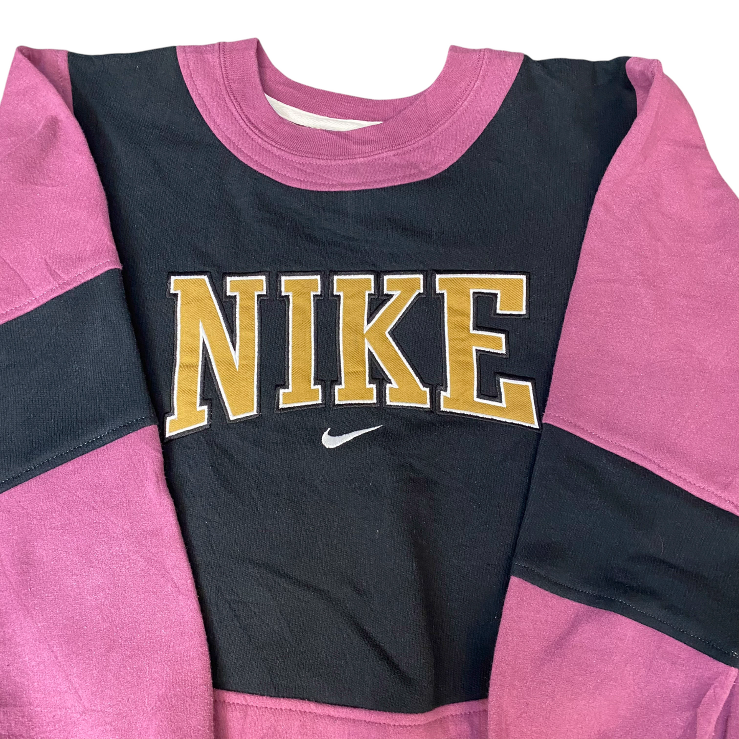 Nike Reworked Sweatshirt Mens M Pink Black Embroidered Spellout Logo Vintage Y2K