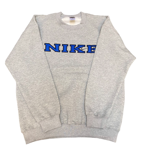 Nike Reworked Sweatshirt Mens Large Grey Embroidered Spellout Logo Vintage Y2K