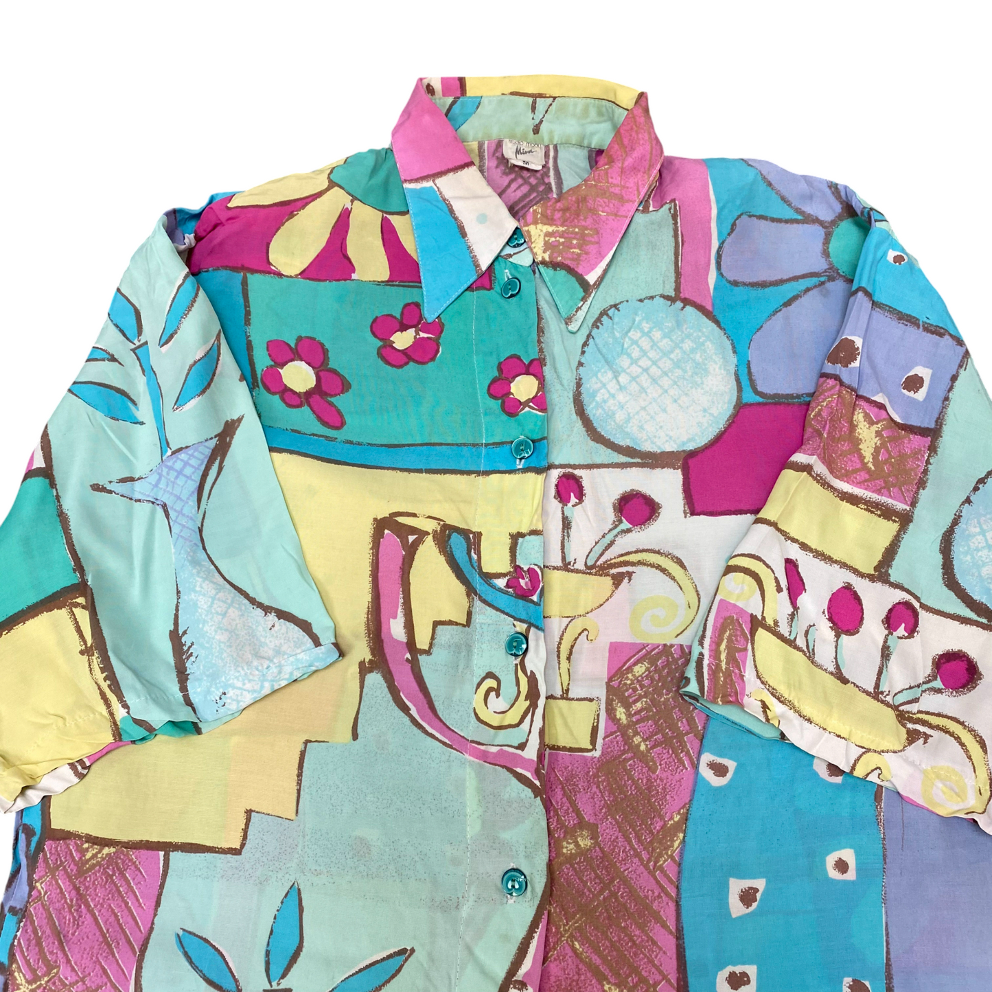 MIRA Shirt Top Womens M Multi Floral Casual Short Sleeve Collared Button Down