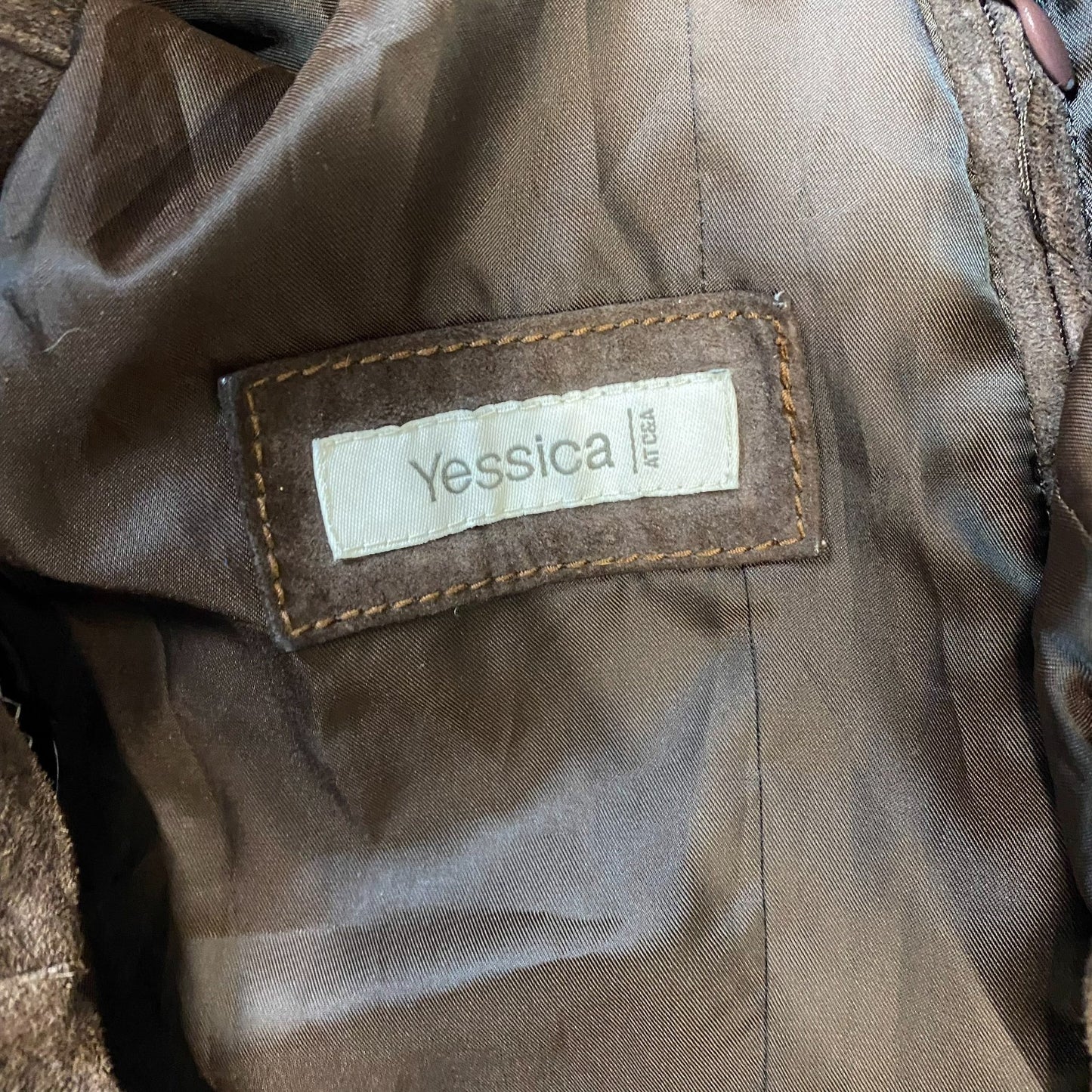 Yessica C&A Suede Leather Biker Jacket Womens L Brown Belted Waist Button Front