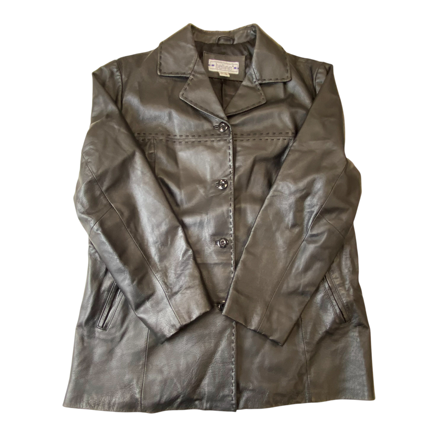 Helline Leather Jacket Womens Medium Black Notch Lapel Single Breasted 4 Button