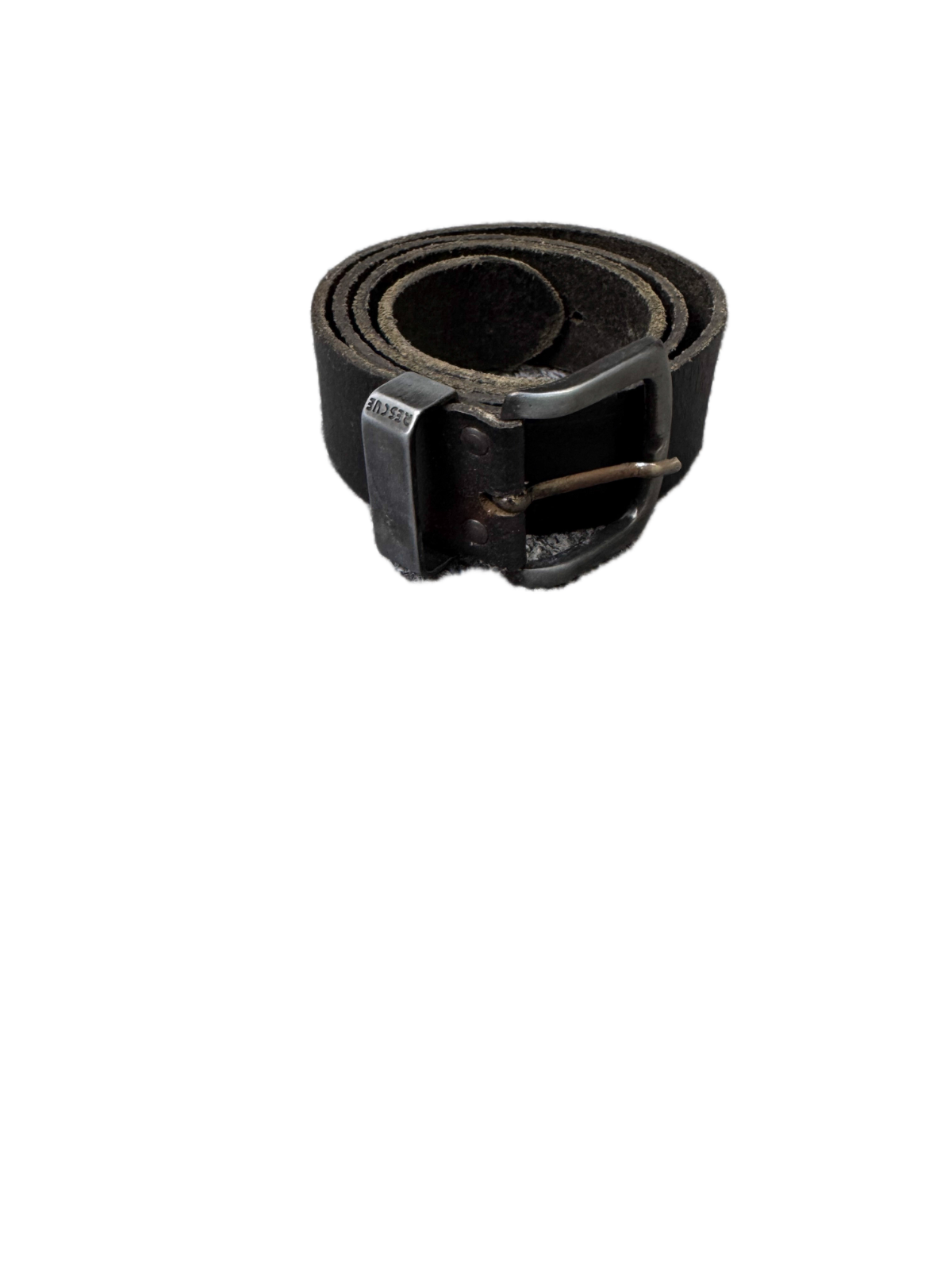 Rescue Waist Belt Mens Black Leather Adjustable Silver Pin Buckle 37.5 inches